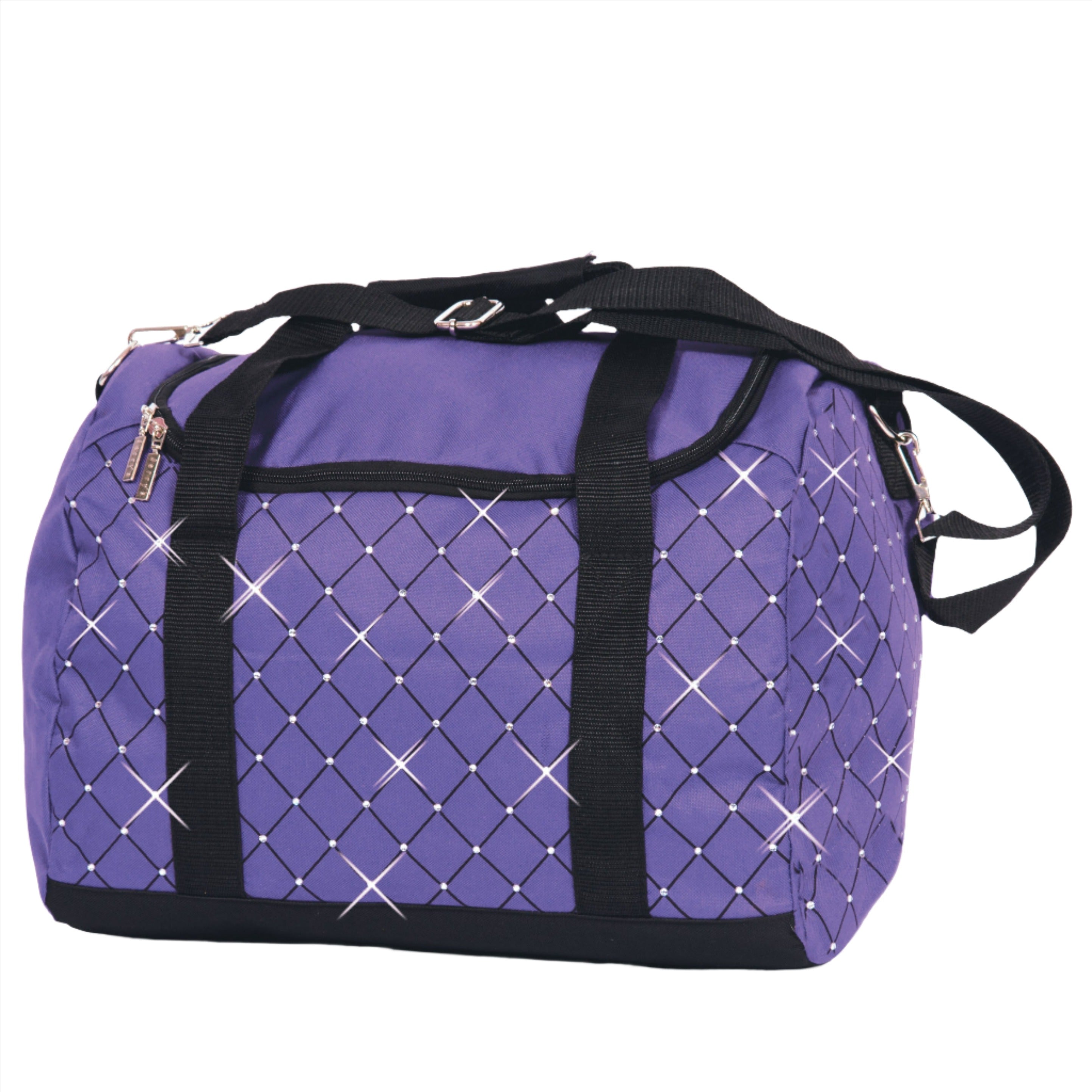 Lavender diamond crystal skate bag with black straps