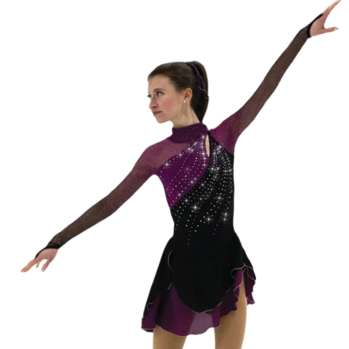 JR589-BB Split Jump Figure Skate Dress - Black/Blue