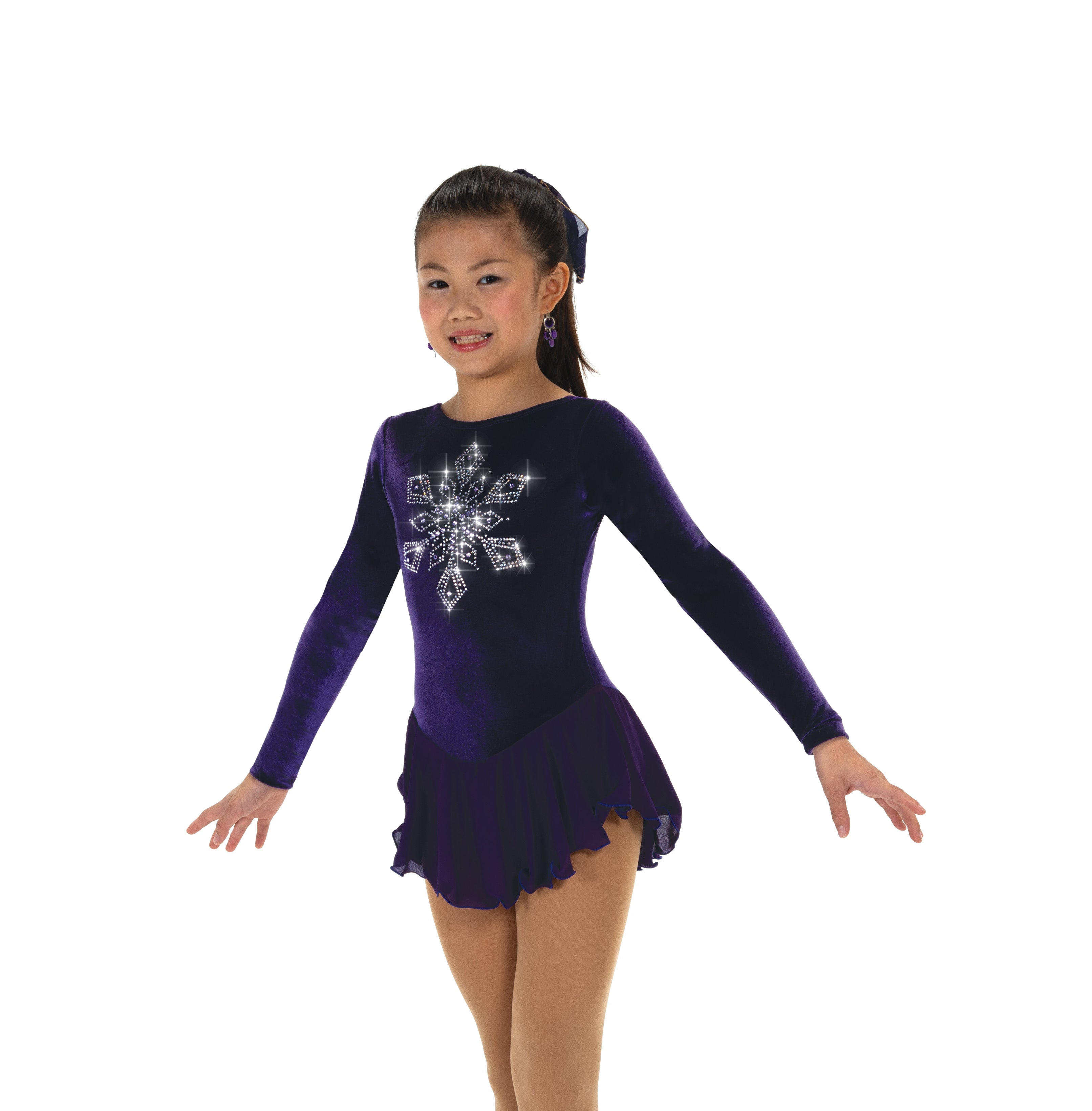 Dark purple snowflake figure skate dress, front view