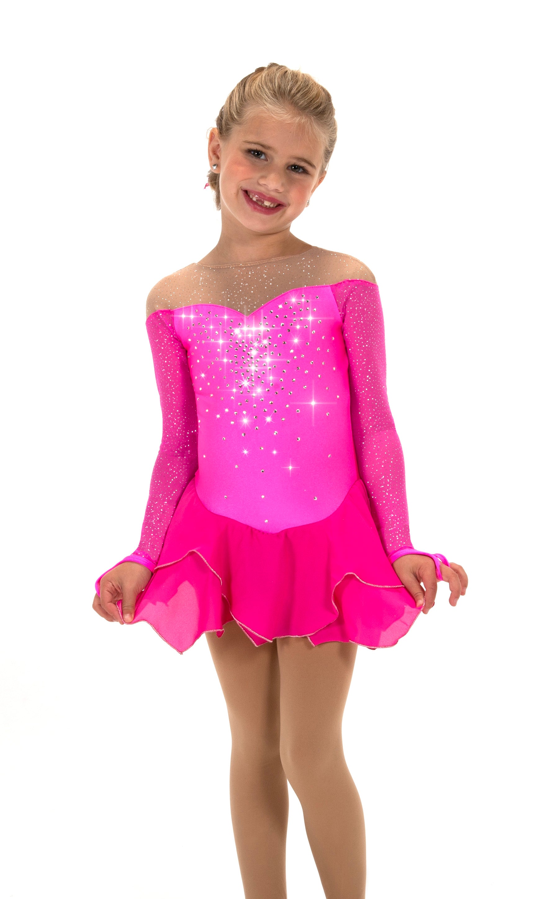 Pink Glow figure skate dress with sparkles, front view