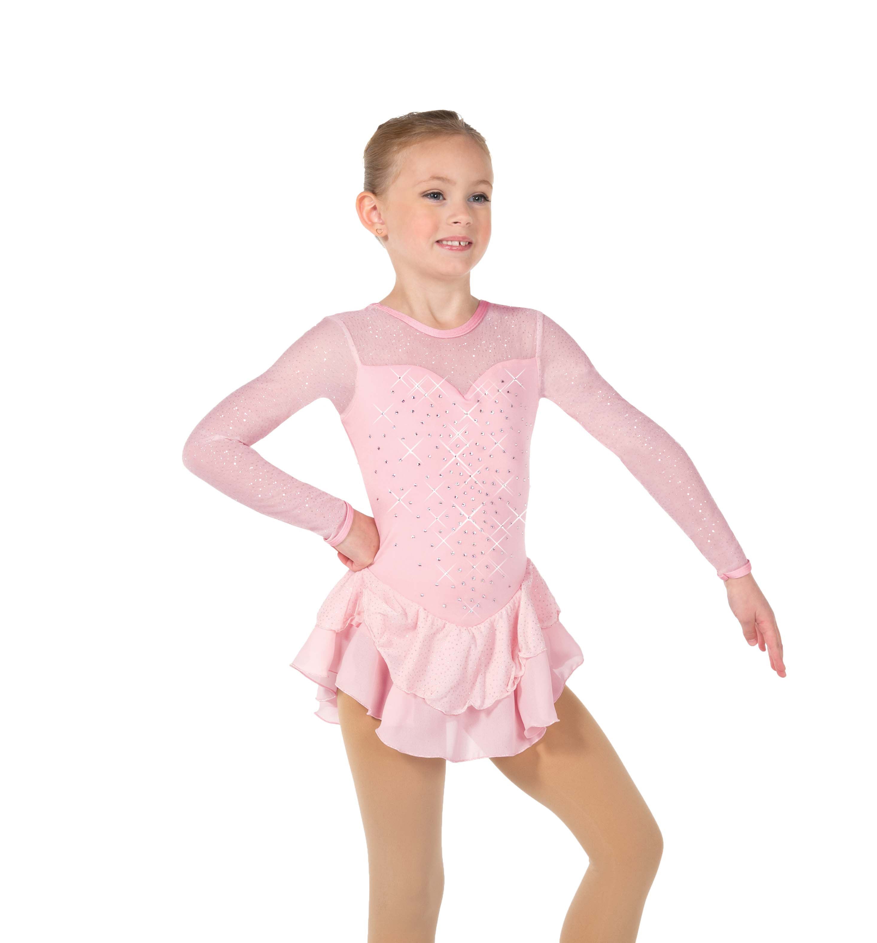 Pink Crystal Kisses figure skate dress, front view