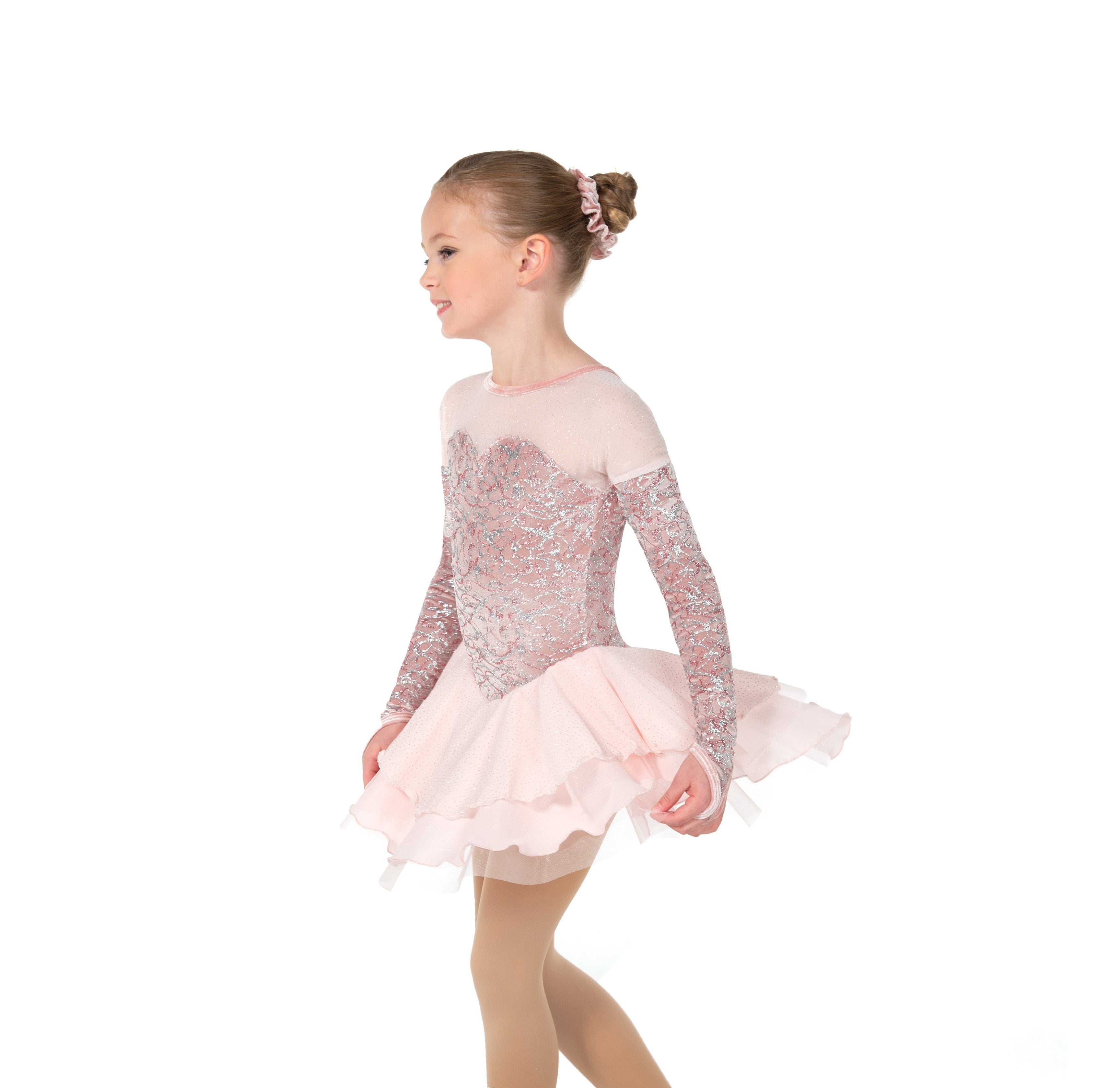 Girl wearing JR622 Ballet Slipper Figure Skate Dress, side view