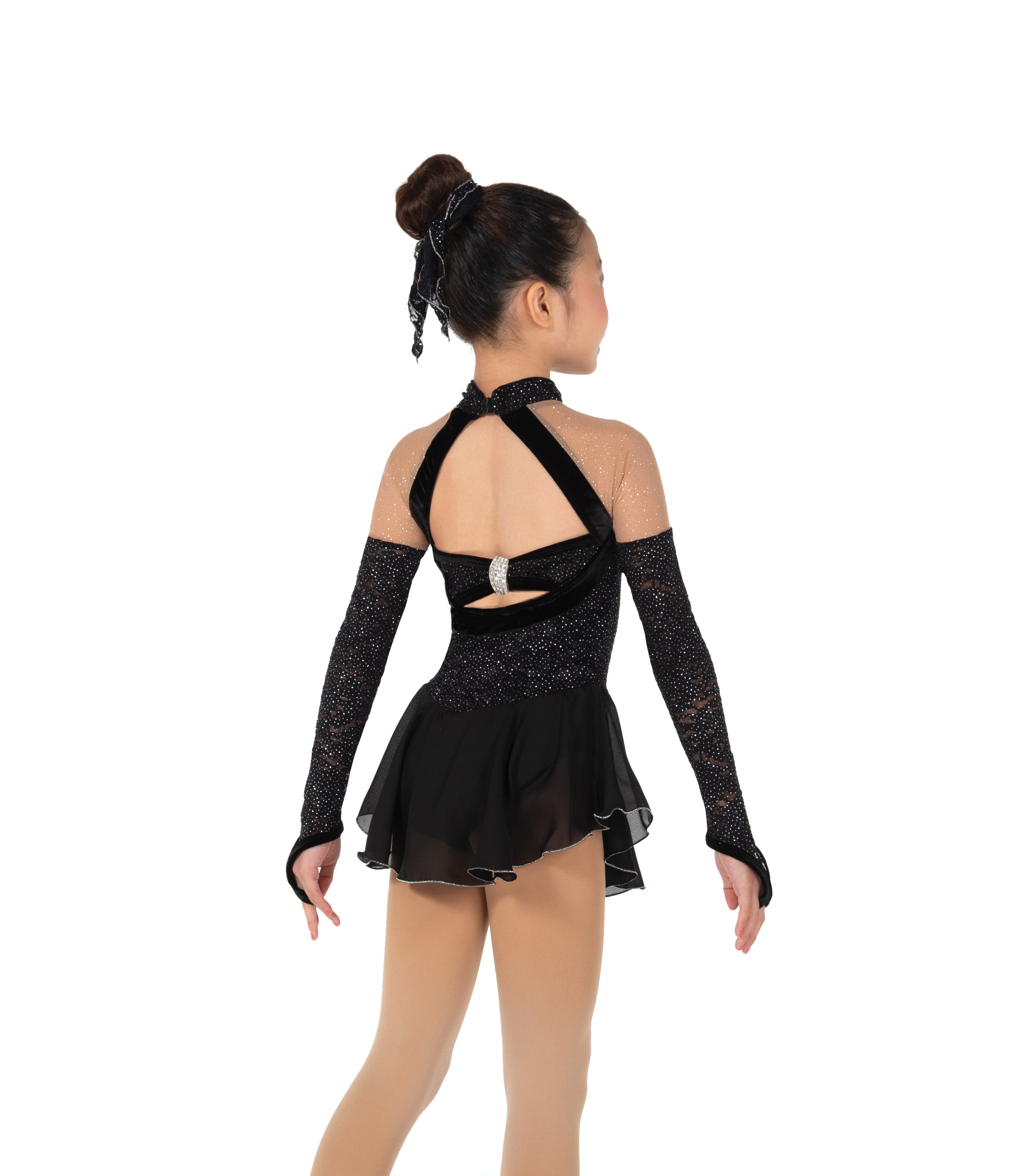 Jet Black Opera Gloves Figure Skate Dress back view