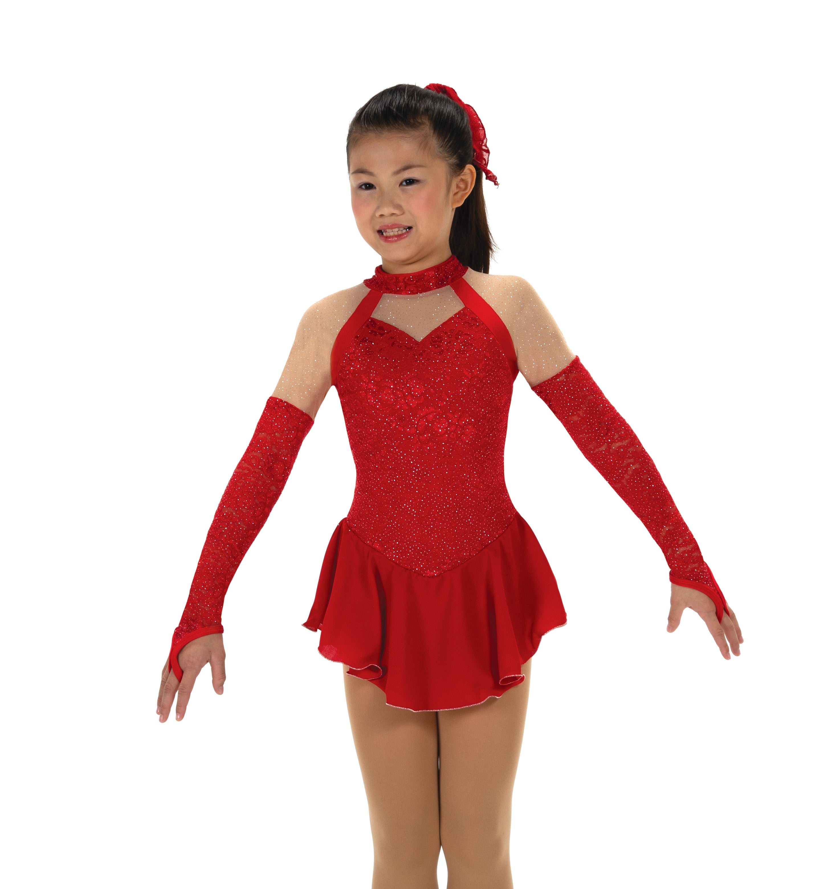 Ruby Red Opera Gloves Figure Skate Dress front view