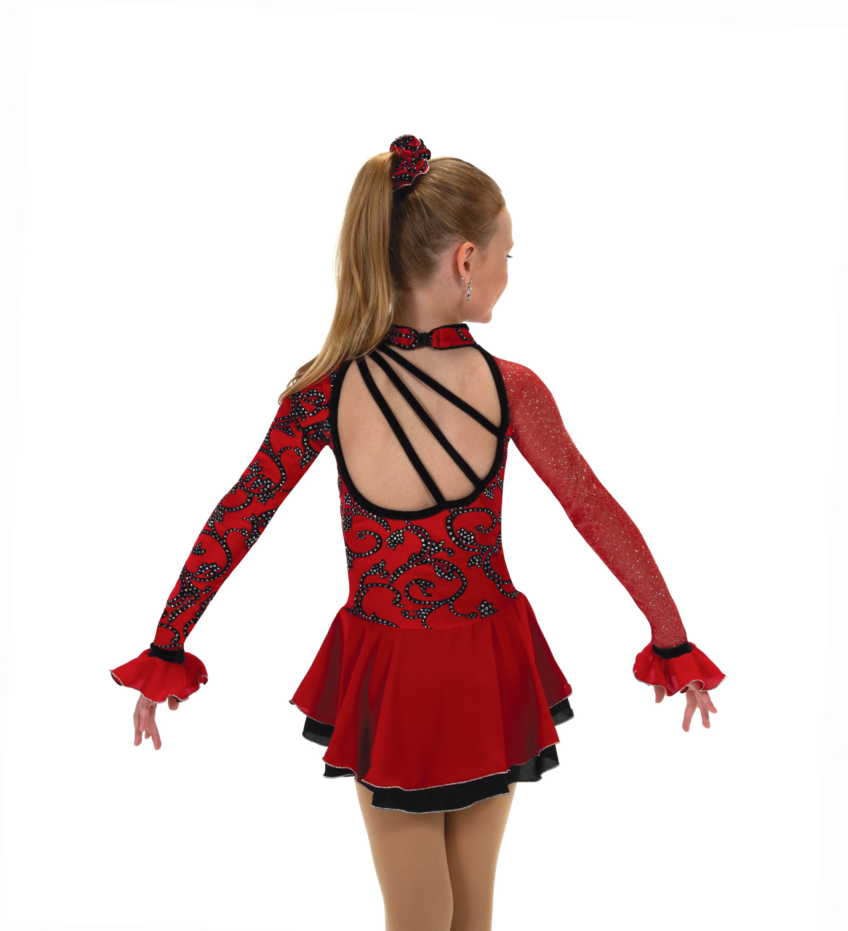 Red JR630 Valentango figure skate dress, back view