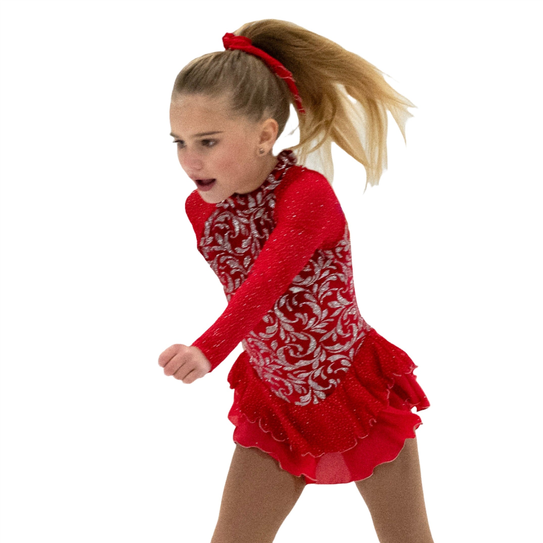 JR632 Crimson Capades Figure Skate Dress in action