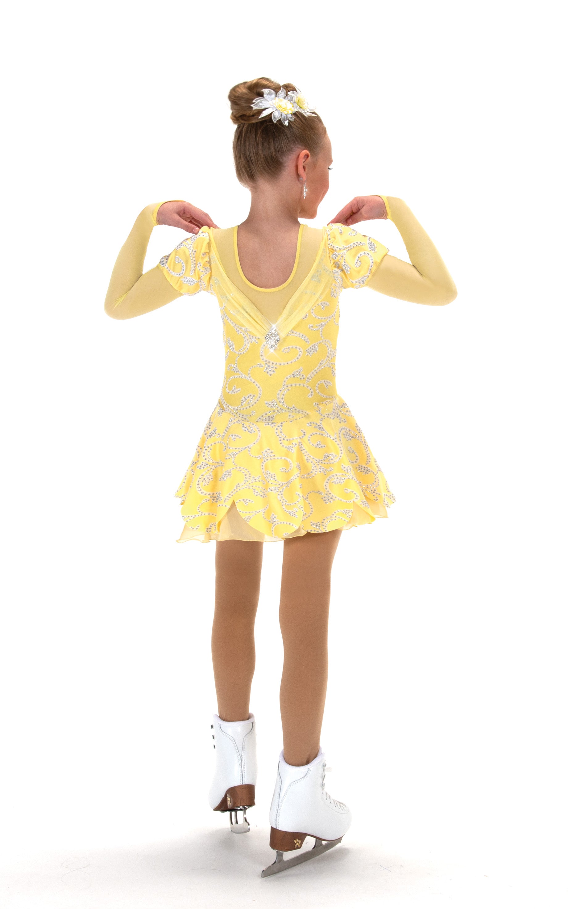 Robe de patinage artistique en mousseline de soie citron JR635