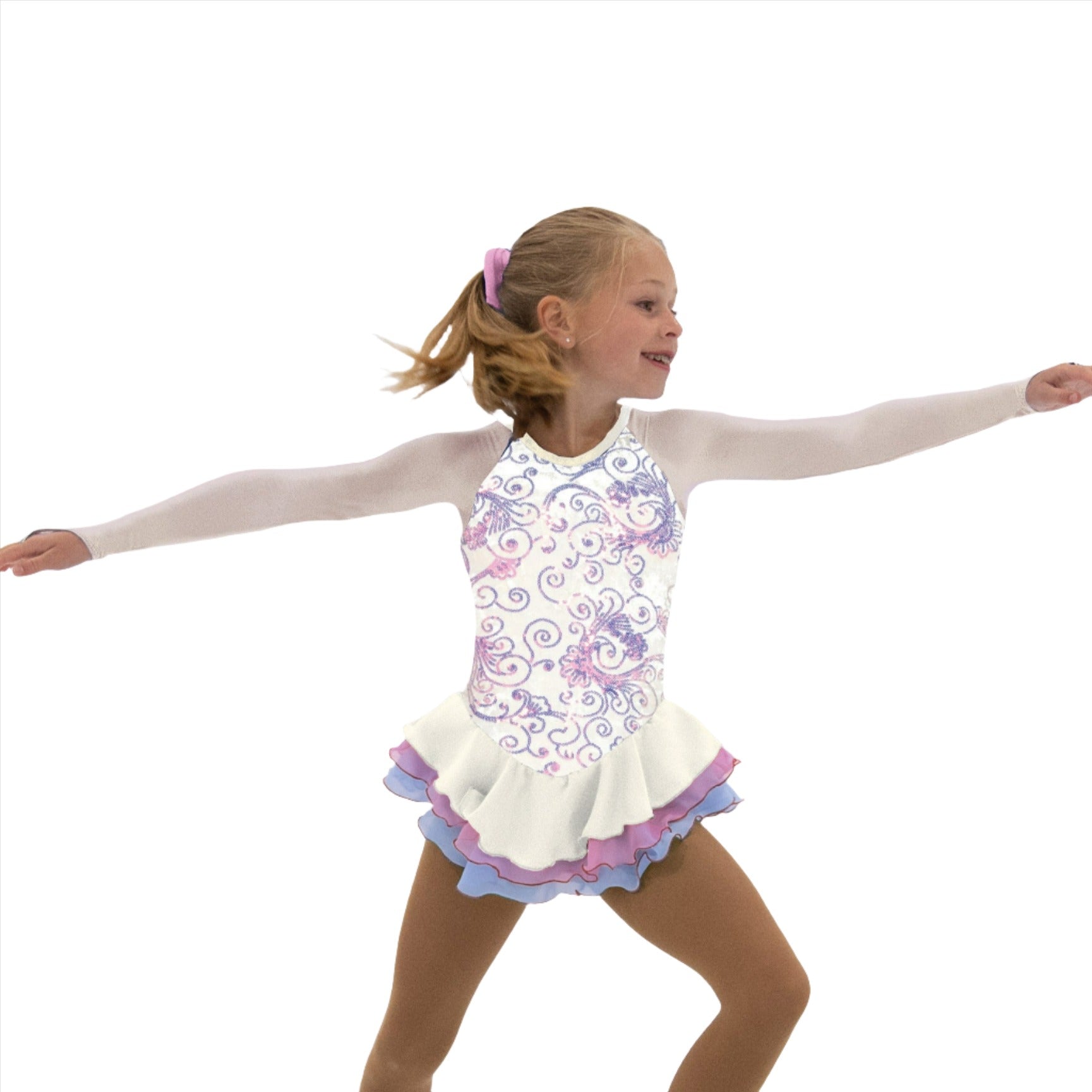 JR636-OW Sequin Sea Queen Figure Skate Dress - Opal White