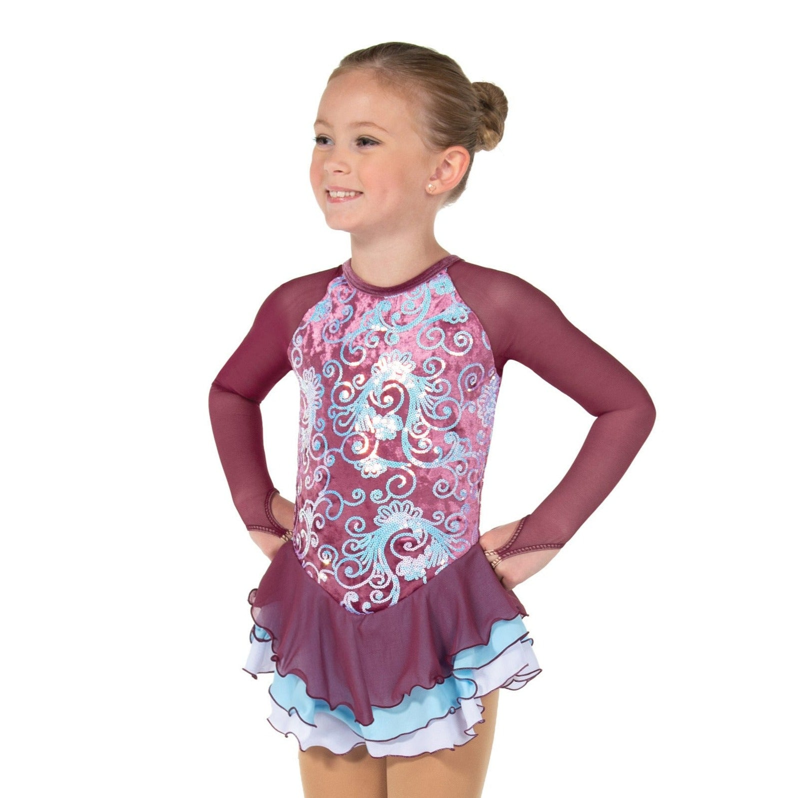 Front view of 636-SP Sequin Sea Queen Skate Dress in Sangria Pearl