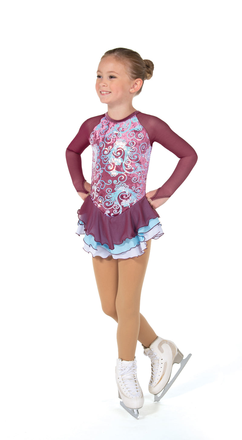 JR636-SP Sequin Sea Queen Figure Skate Dress - Sangria Pearl