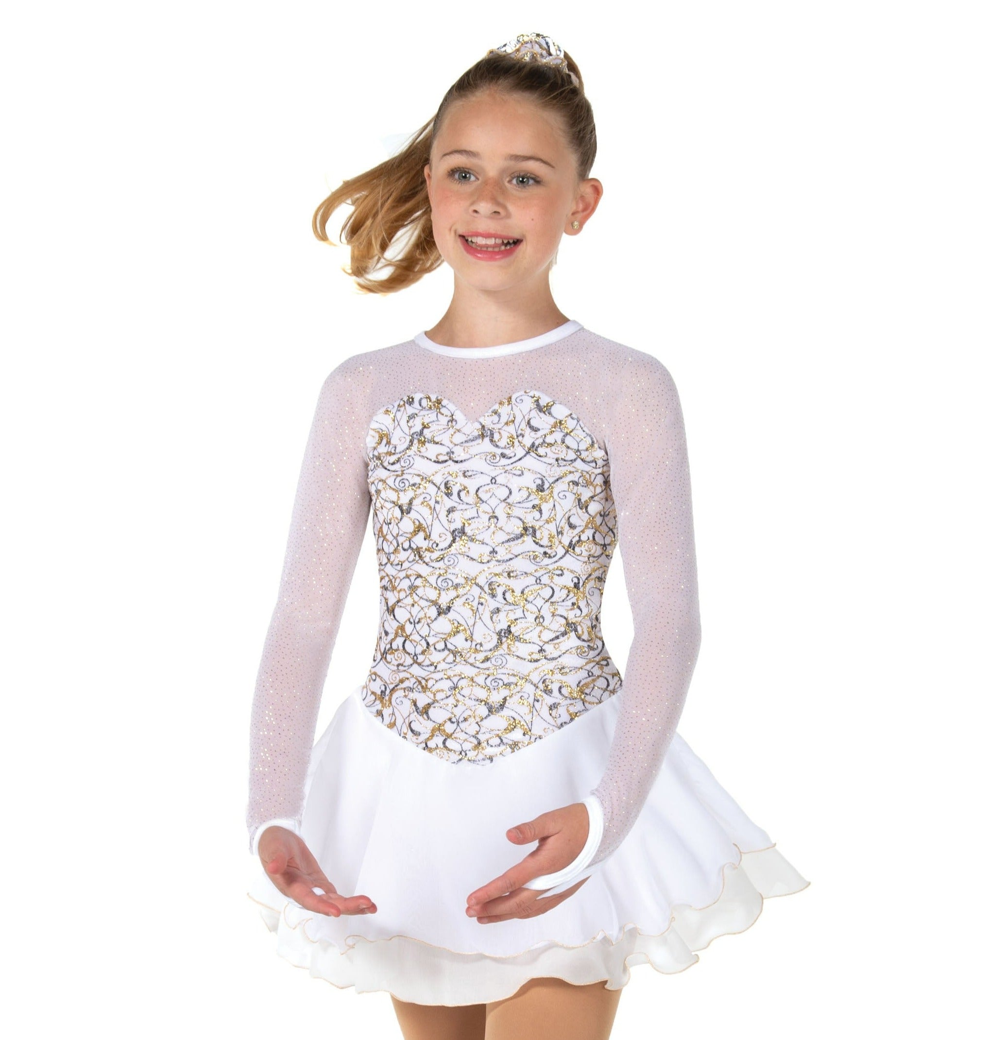 JR637 Snow Gold Figure Skate Dress