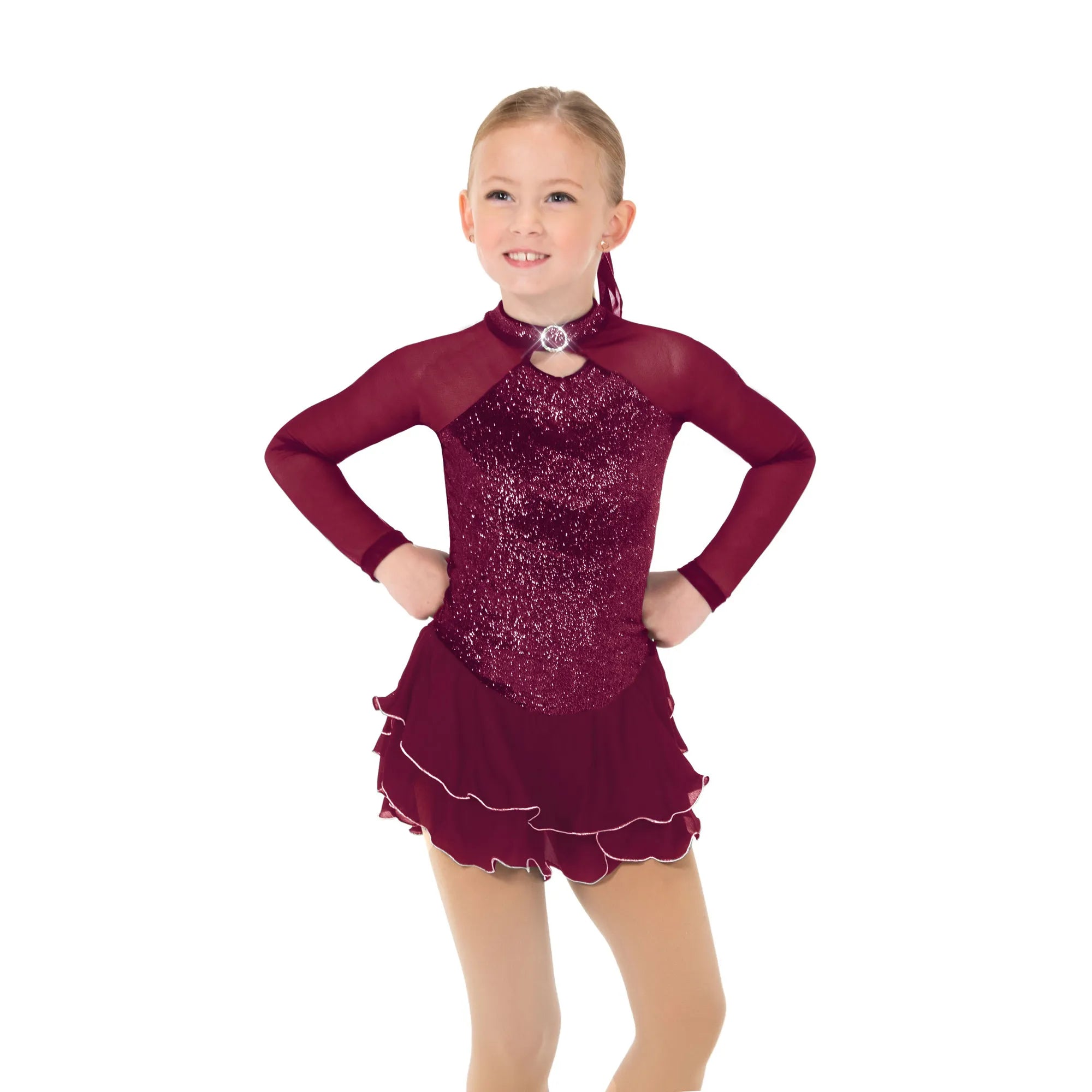 JR645-DW Shimmer Figure Skate Dress - Dark Wine