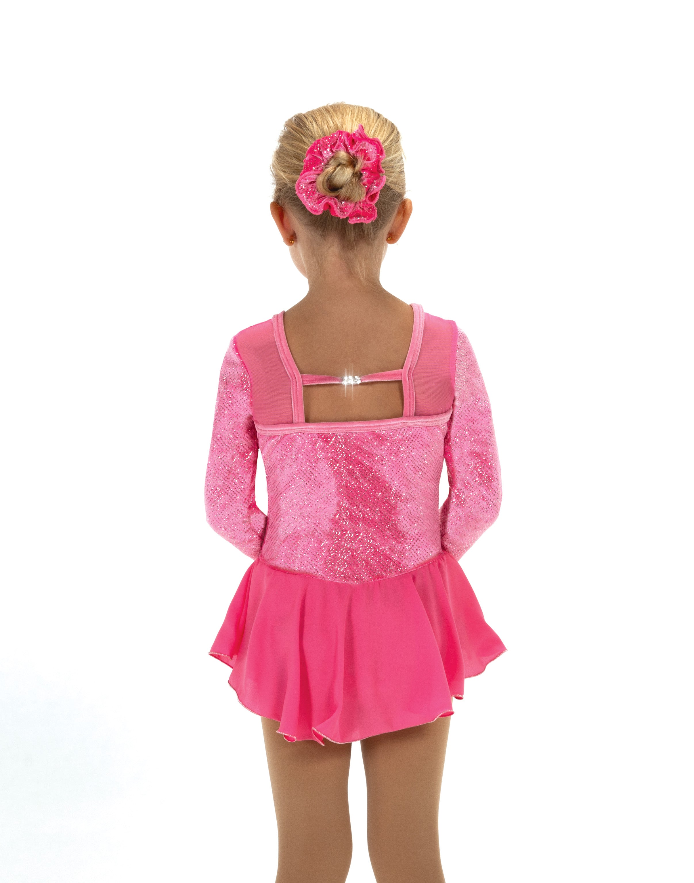 JR647-CPK Brilliance Figure Skate Dress in Candy Pink, back view