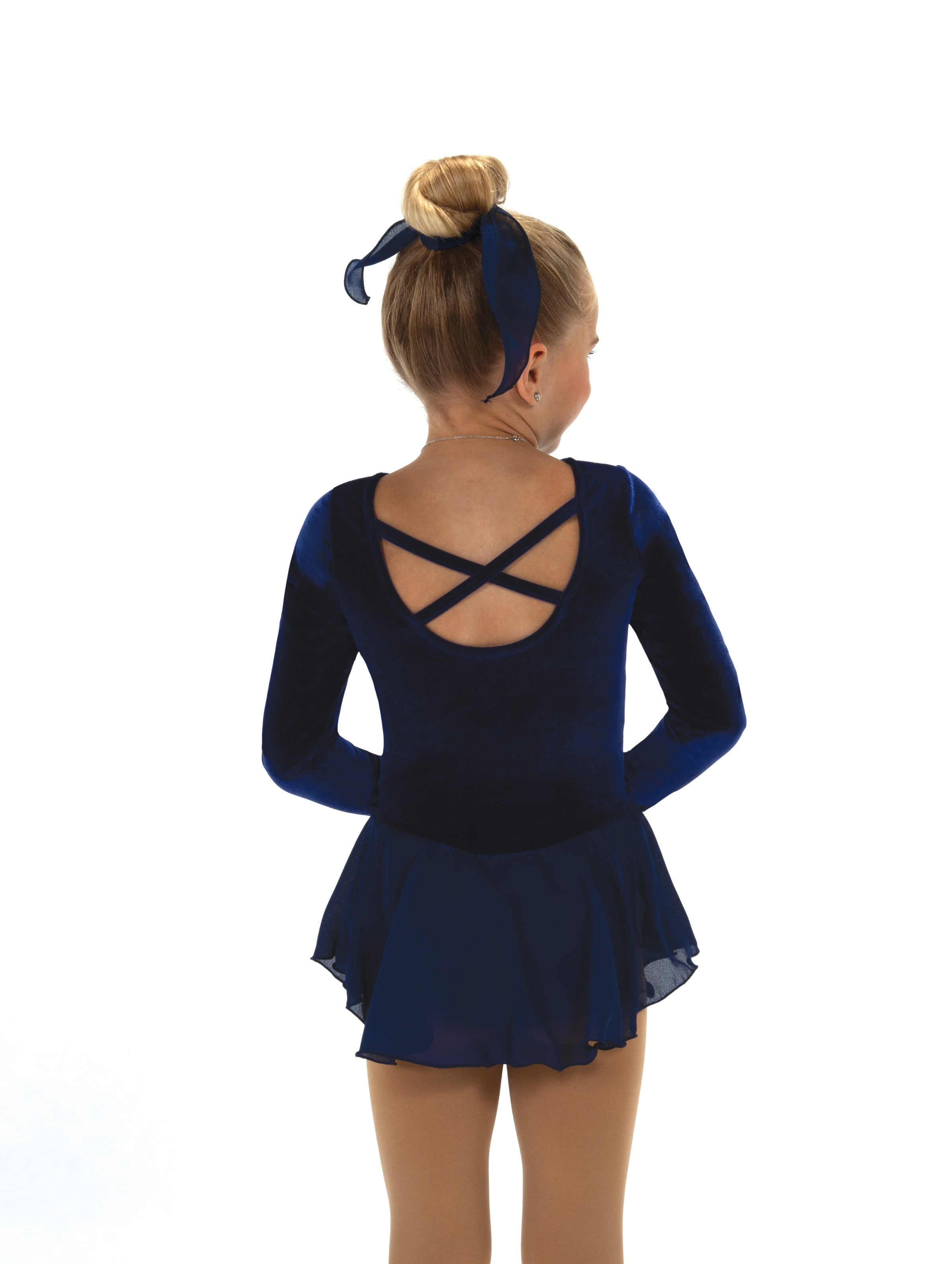 JR688-NB Skatesong Figure Skate Dress, back view, navy blue