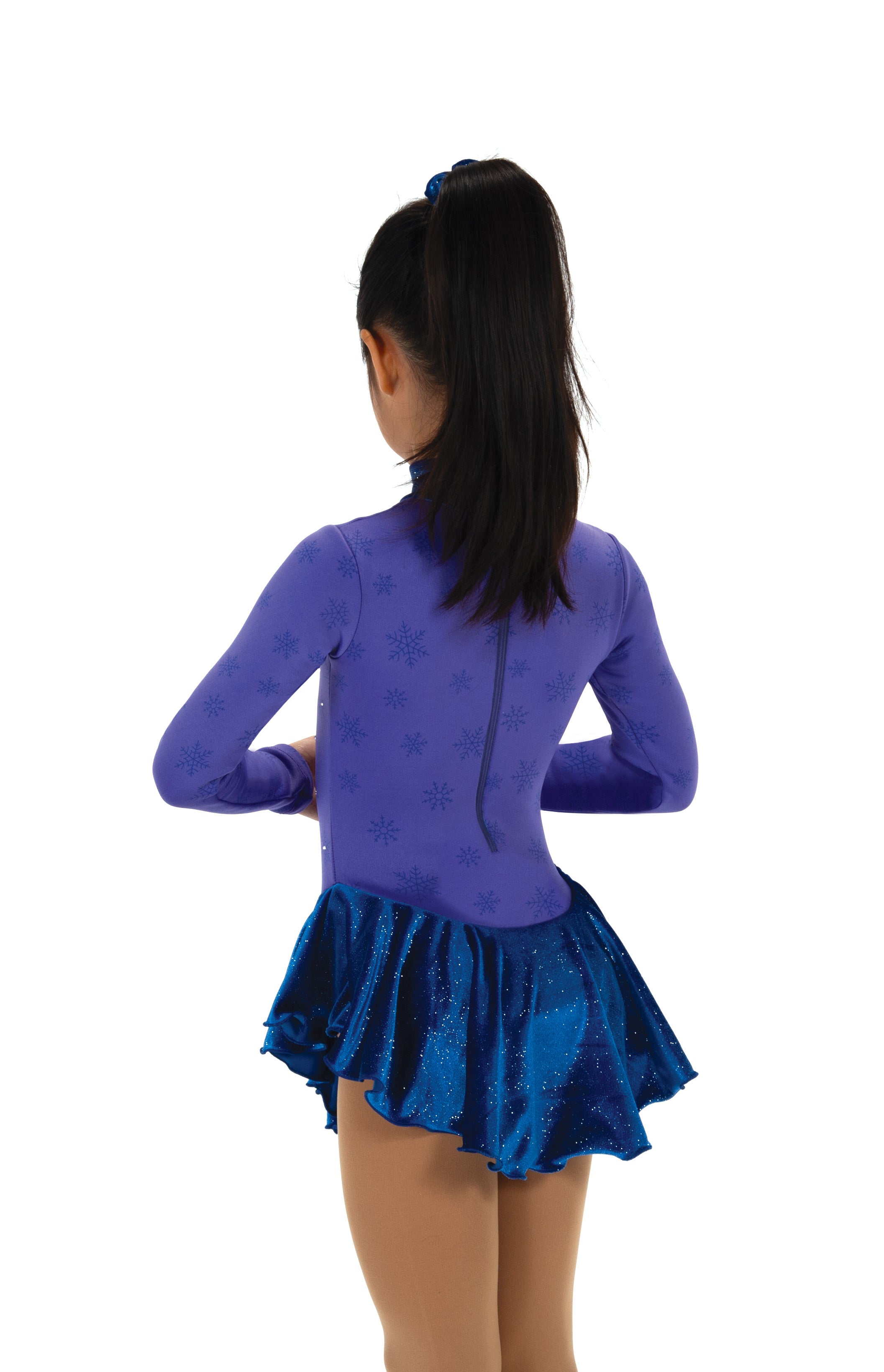 Purple Royal snow fleece figure skate dress, back view