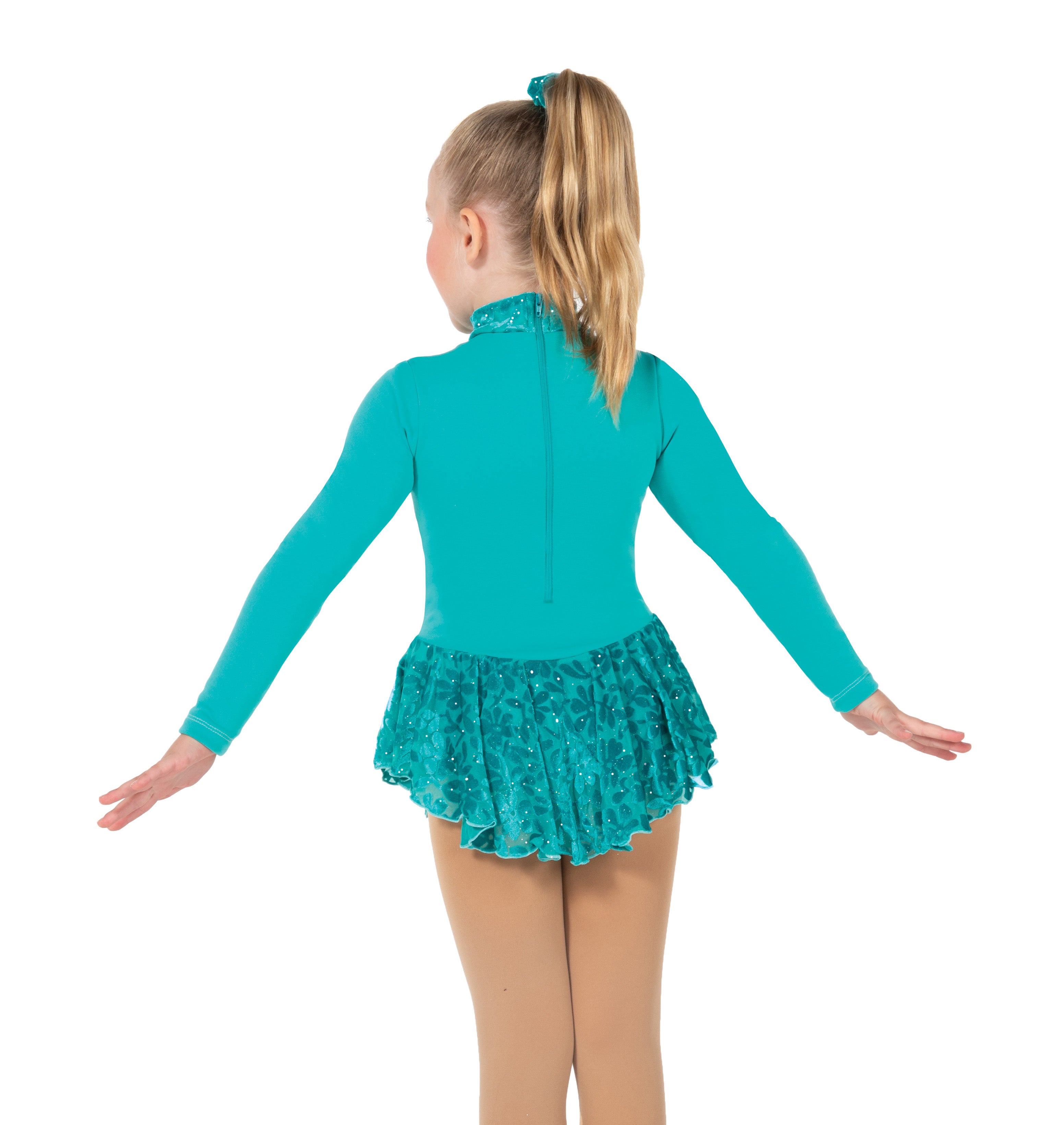 Teal JR695 Flutter Fleece Figure Skate Dress back view