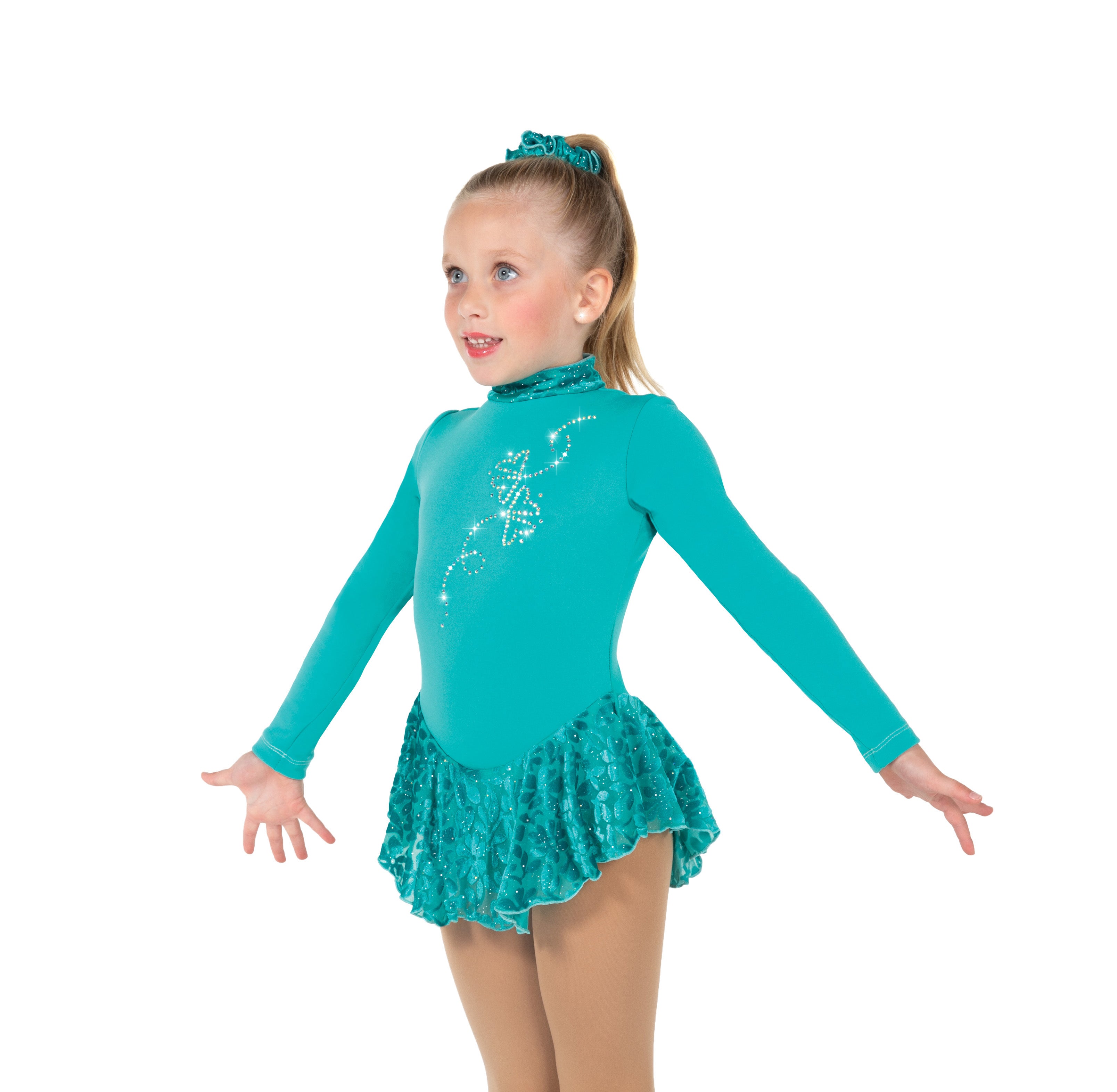 Teal JR695 Flutter Fleece Figure Skate Dress front view