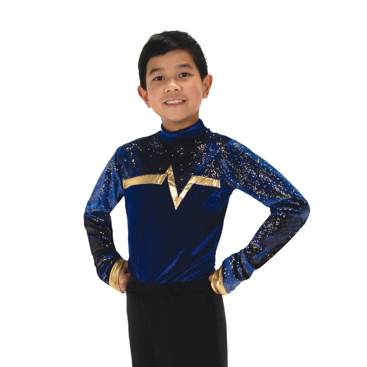 JR823 Mens Pulse Top in royal blue velvet with gold trim