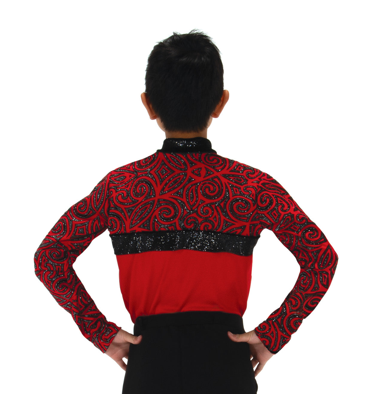 Back view of JR835 Mens Valence Shirt, red with black accents