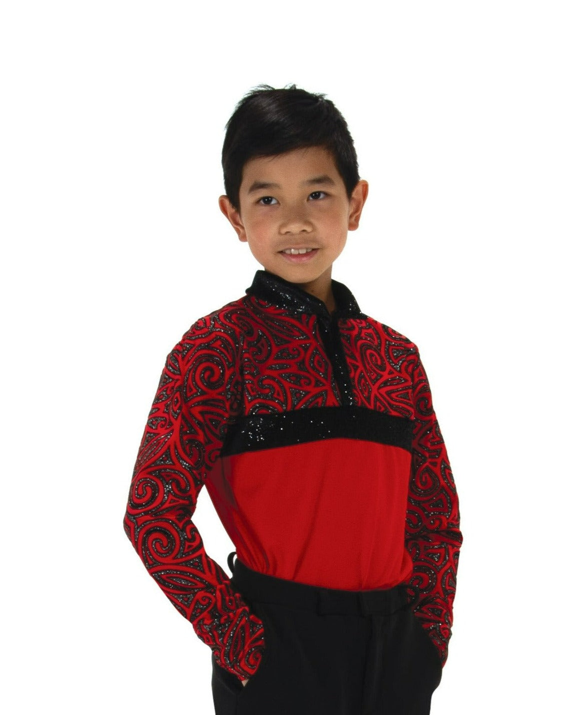 JR835 Mens Valence Shirt, red with silver geometric pattern