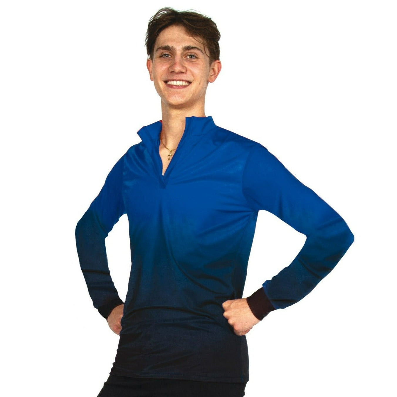 JR838-BU Mens Fade Shirt - Blue, long sleeves, stand collar