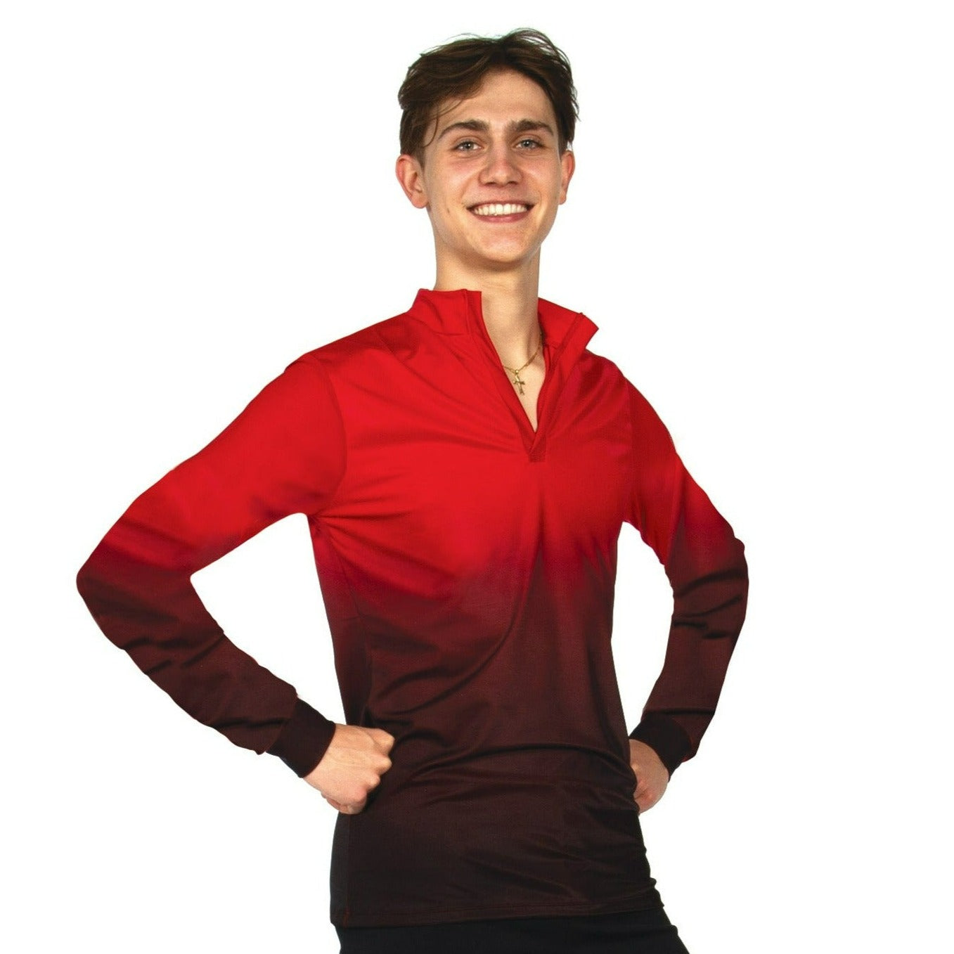 JR838-RD Mens Fade Shirt - Red, long sleeves, stand collar