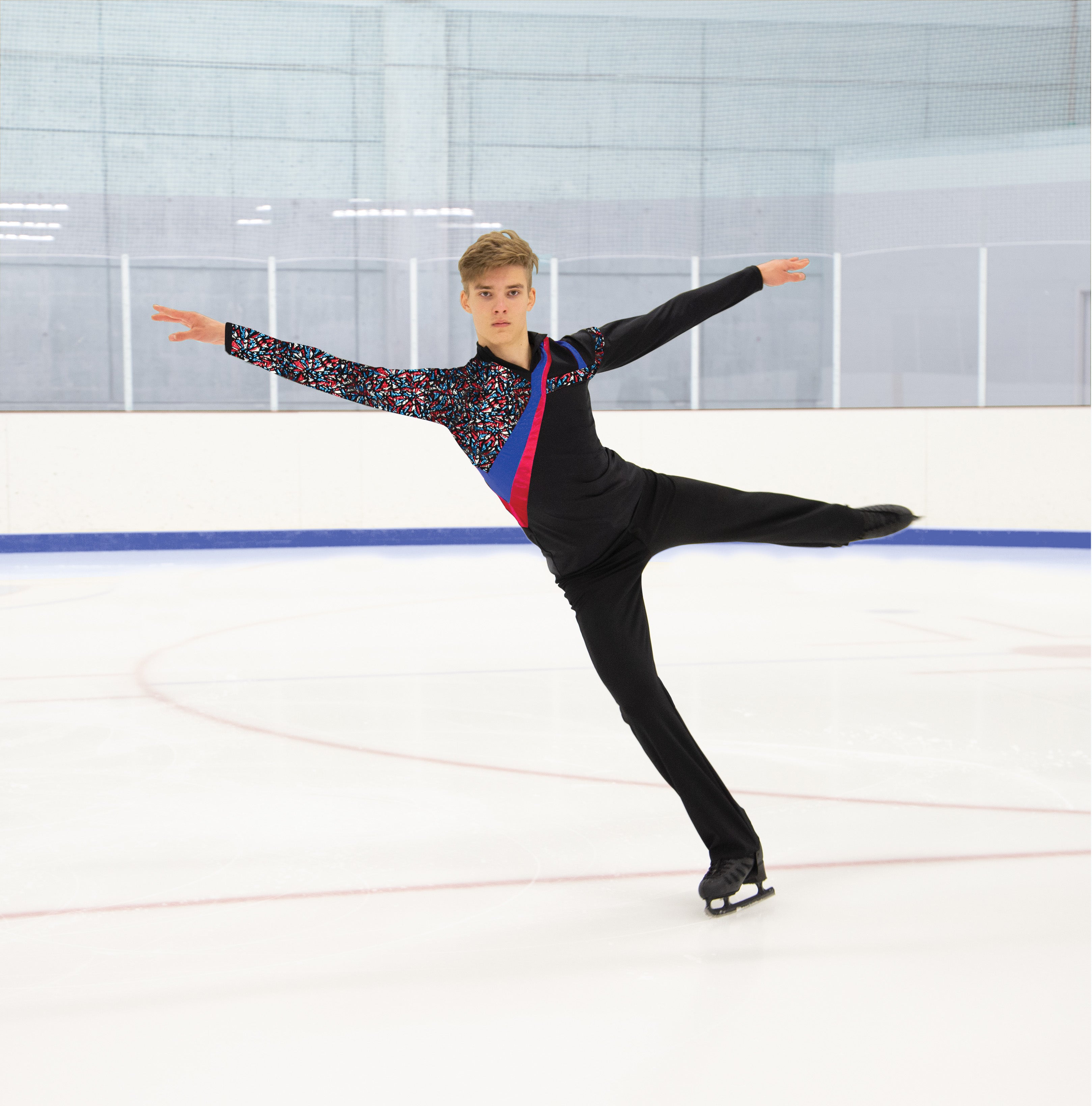 Skater wearing JR842 Mens Cracked Ice Shirt on ice rink