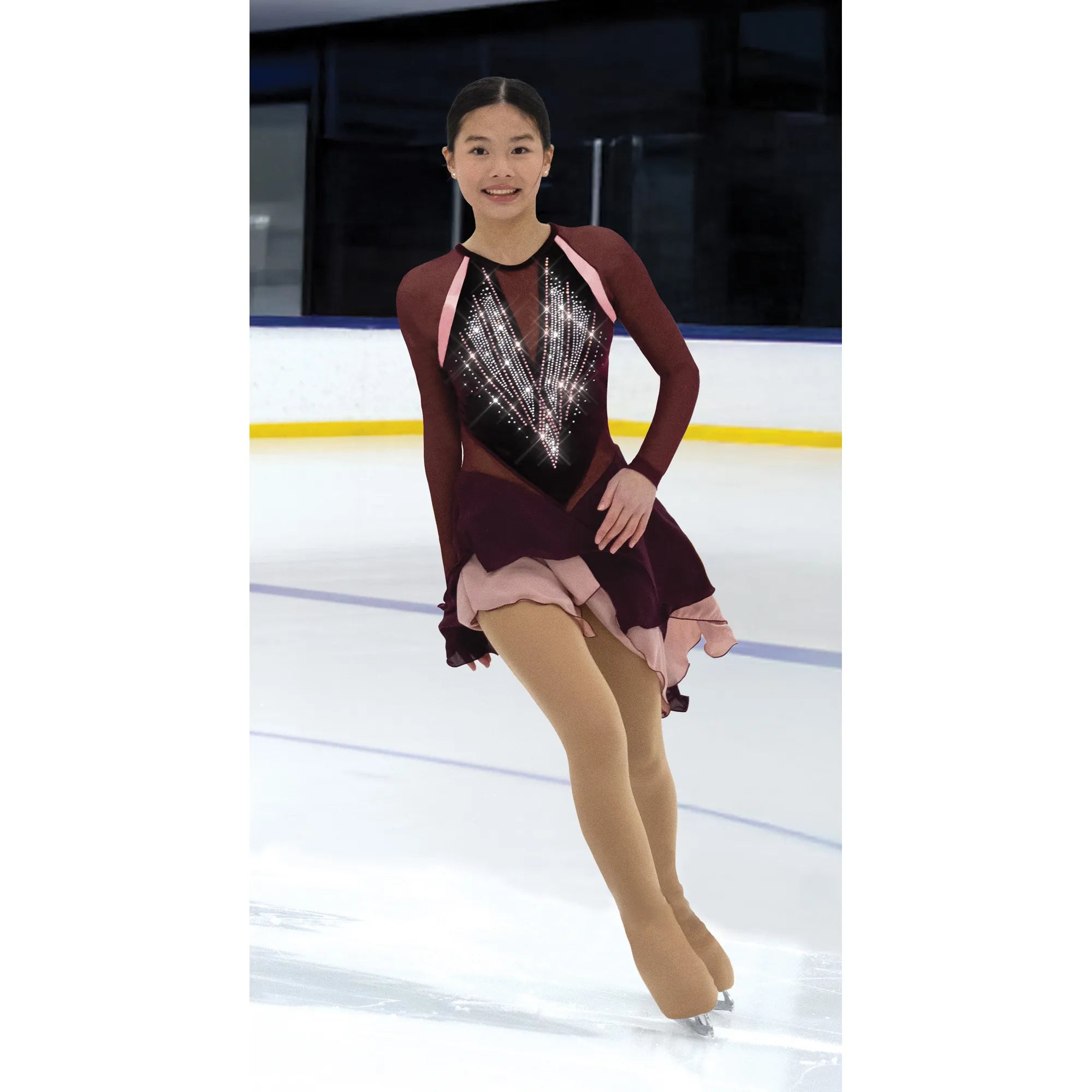 AA025-WB Ice Deco Figure Skate Dress Wine Blush