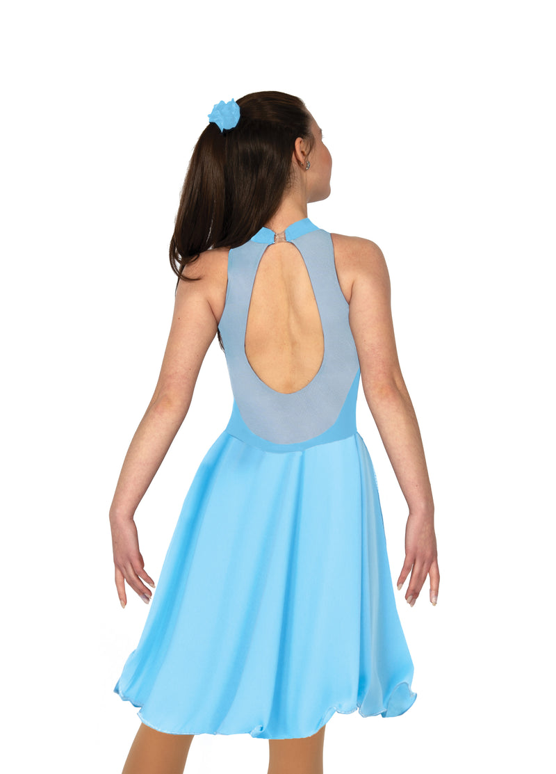 JRD22018-CB Solitaire Keyhole Dance Figure Skate Dress Crystal Blue