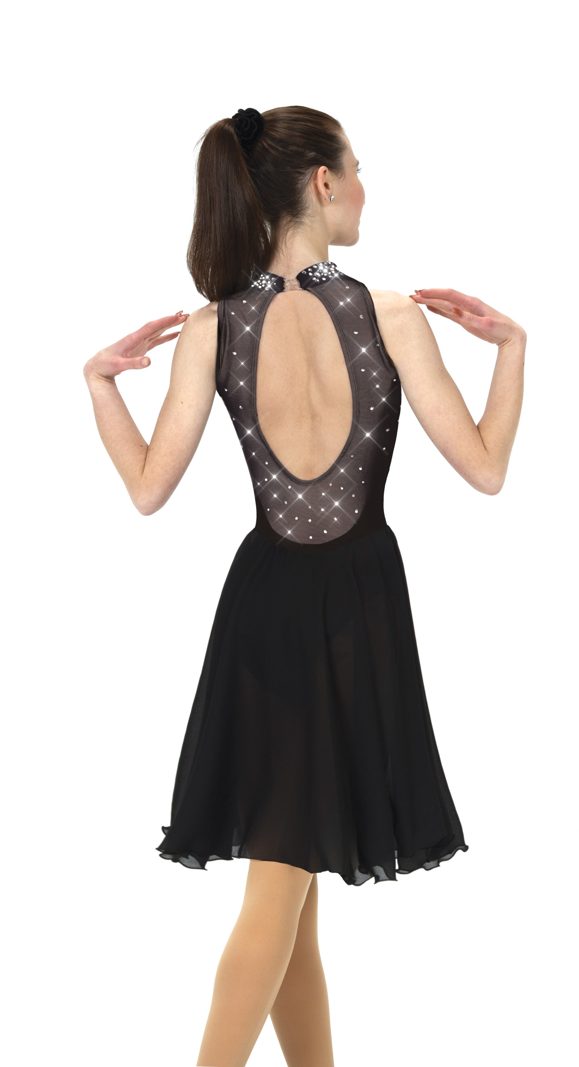 Black keyhole dance figure skate dress, back view