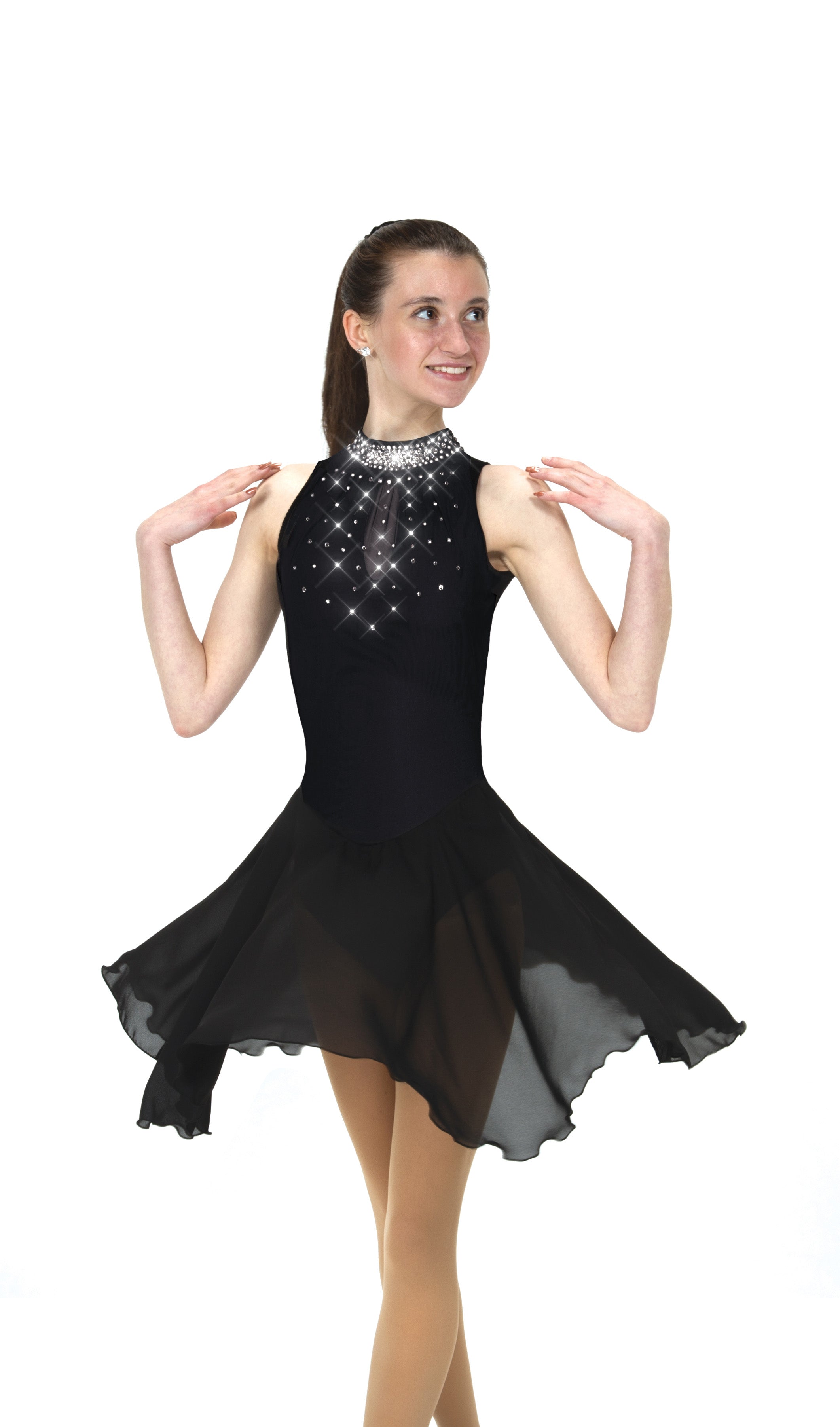 Black keyhole dance figure skate dress, front view