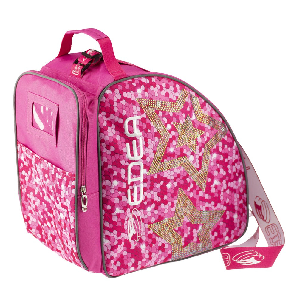 Pink Edea skate bag with star design and shoulder strap