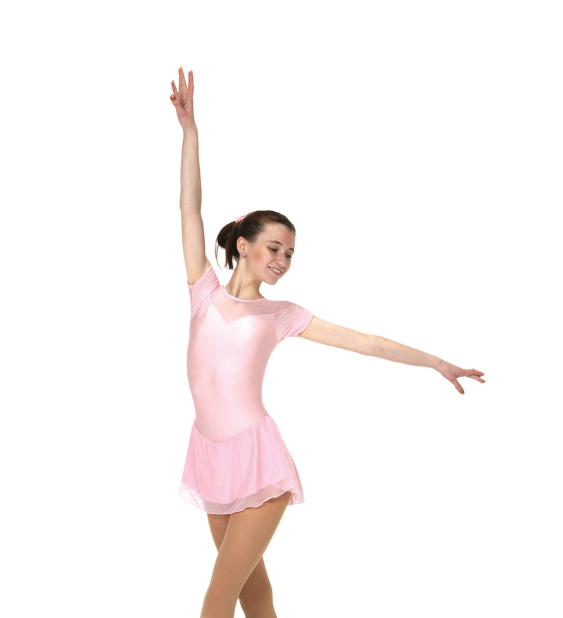 JRF22001-BP Solitaire Shirred Sleeve Figure Skate Dress Ballet Pink