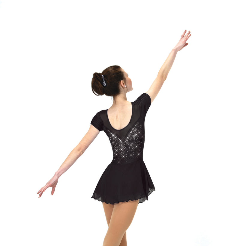 JRF22001-B Solitaire Shirred Sleeve Figure Skate Dress Black
