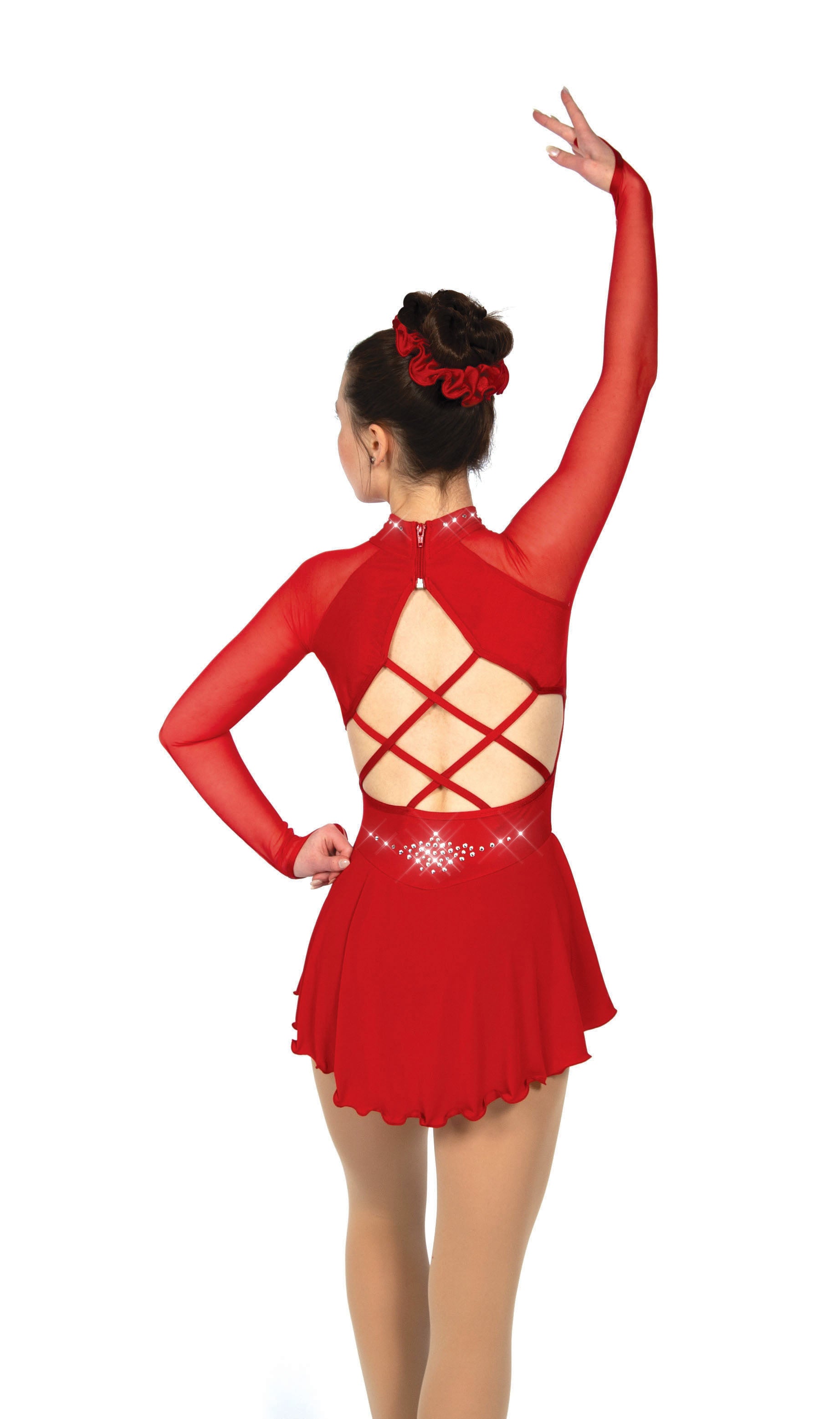 JRF22002-R Solitaire Strappy Back Figure Skate Dress Red