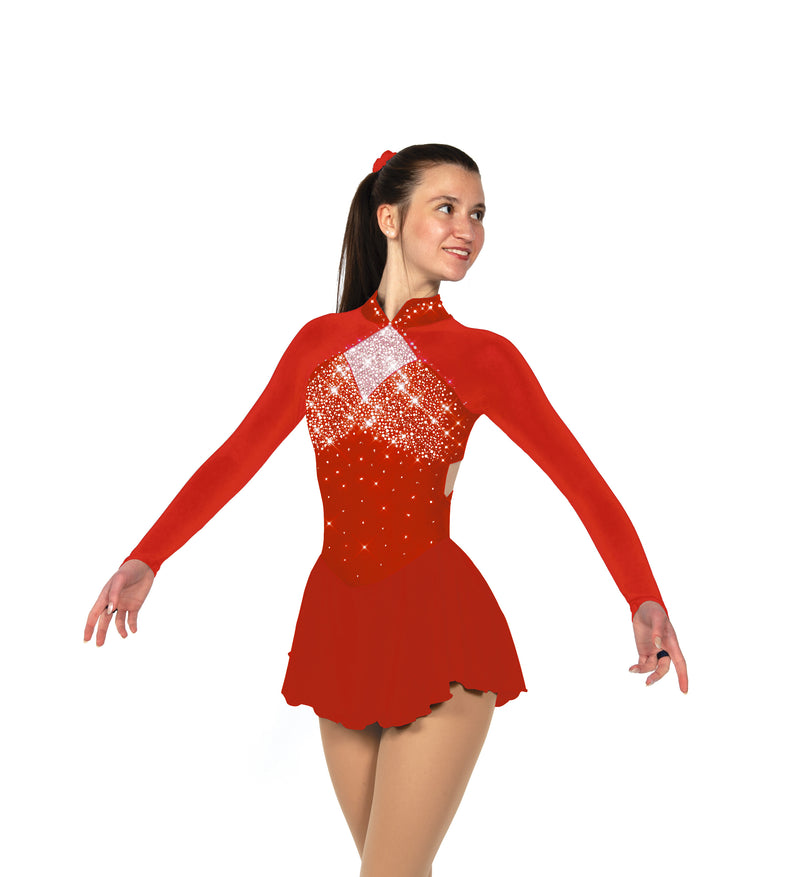 JRF22002-R Robe de patinage artistique Solitaire à bretelles dans le dos Rouge