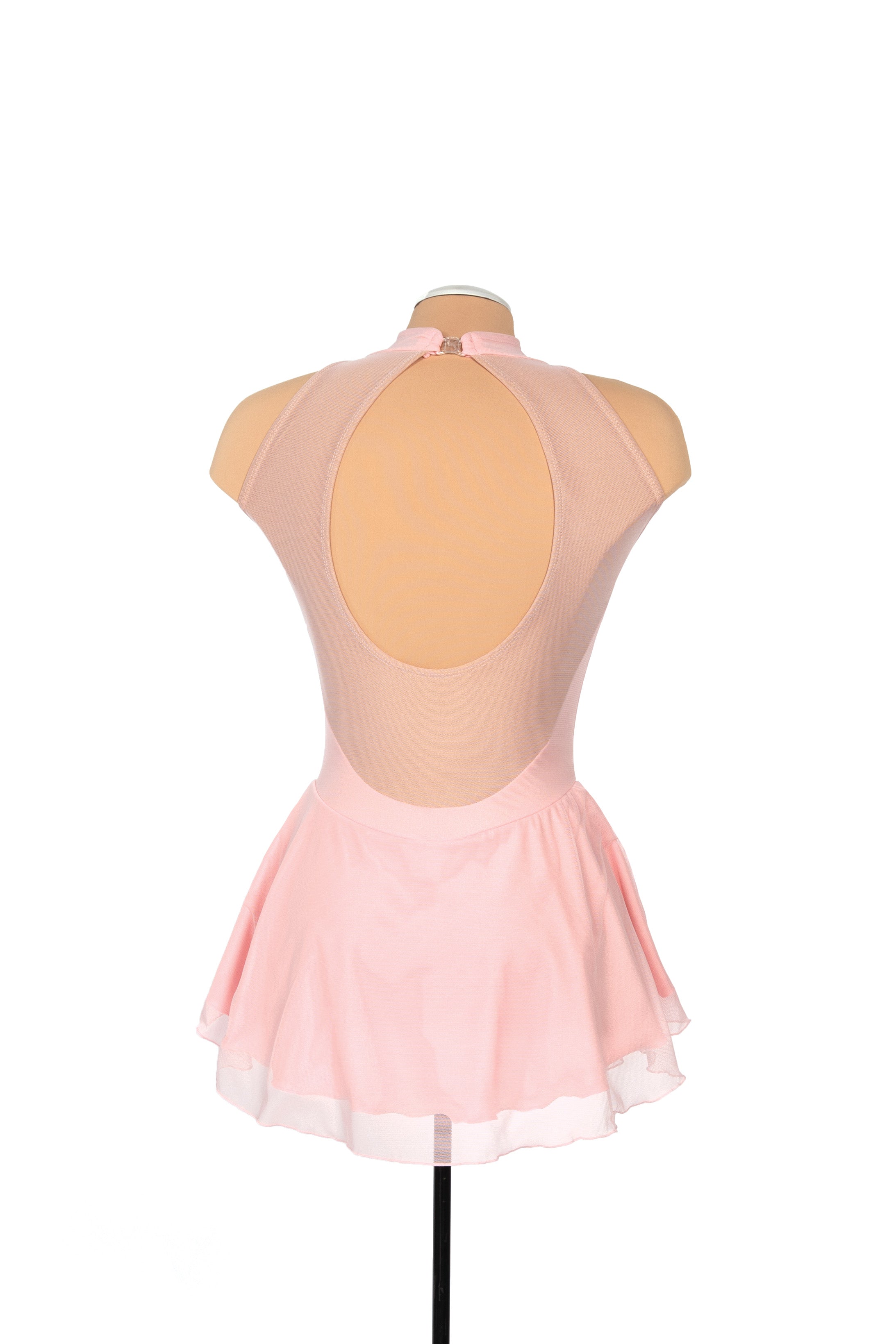 JRF22008-BP Robe de patinage artistique en maille solitaire avec trou de serrure rose blush