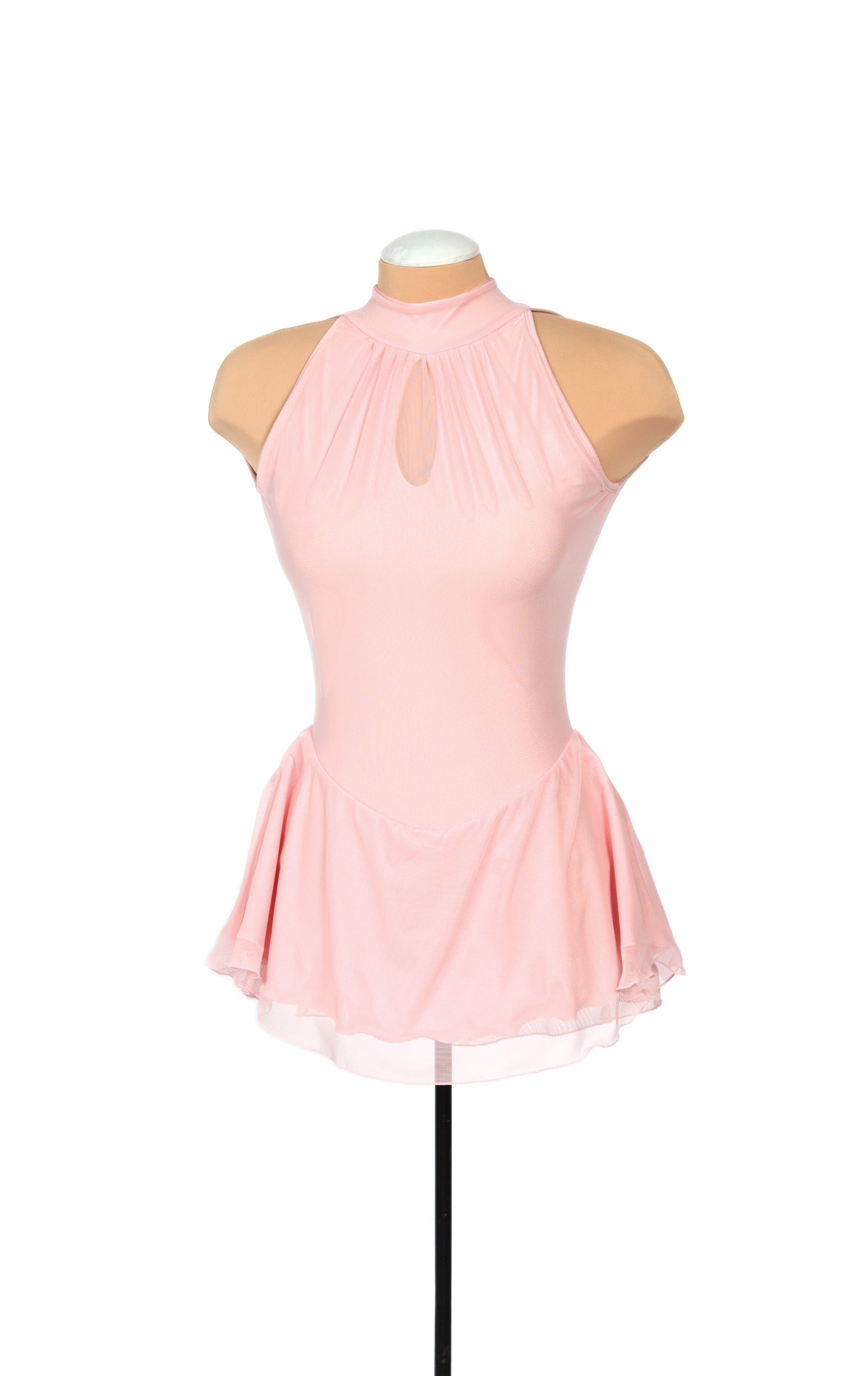 JRF22008-BP Robe de patinage artistique en maille solitaire avec trou de serrure rose blush