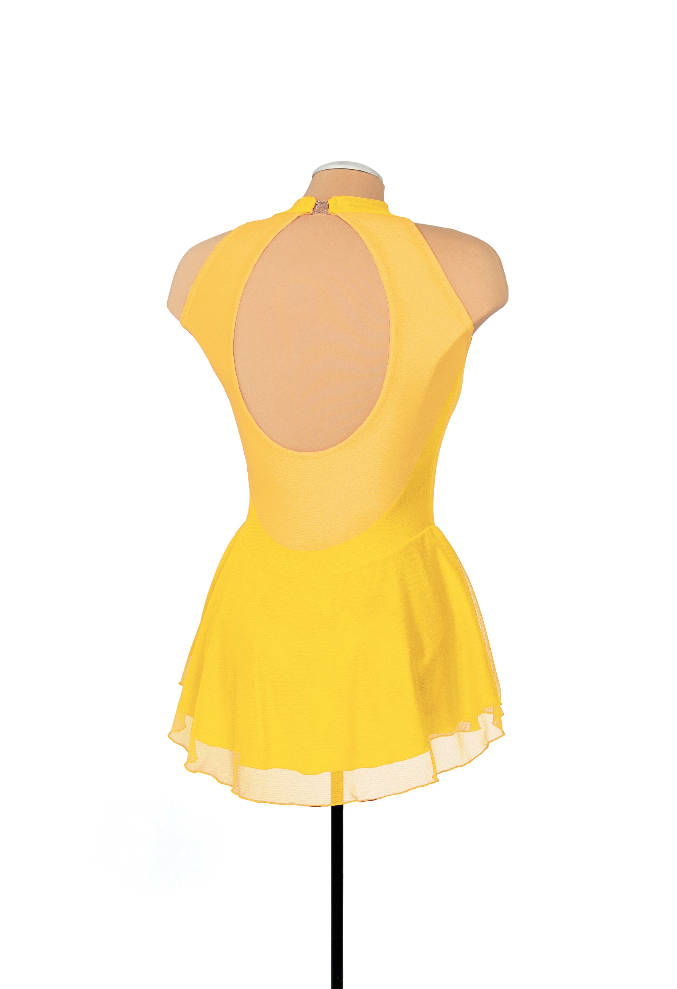 JRF22008-Y Robe de patinage artistique en maille solitaire avec trou de serrure jaune