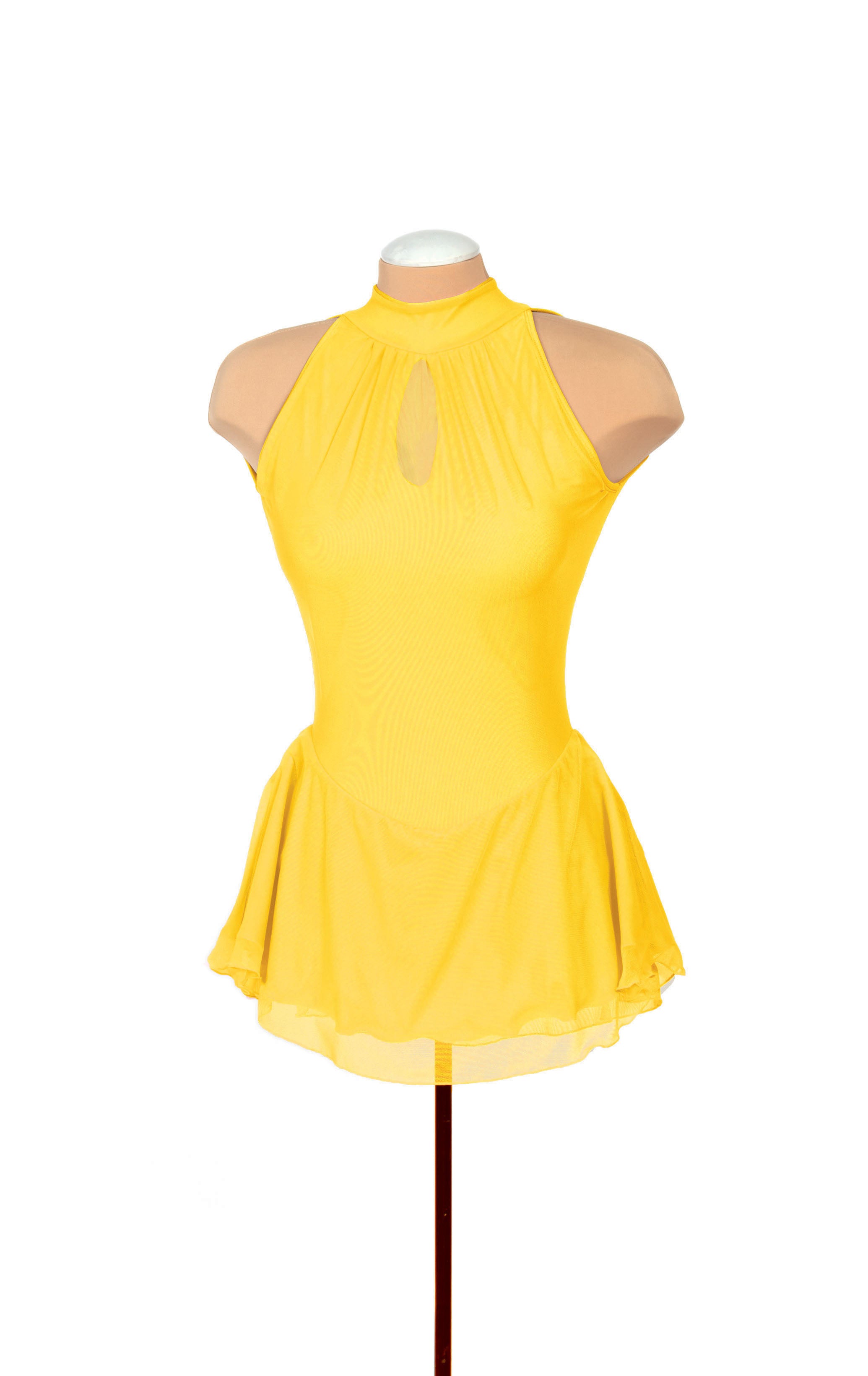 JRF22008-Y Robe de patinage artistique en maille solitaire avec trou de serrure jaune