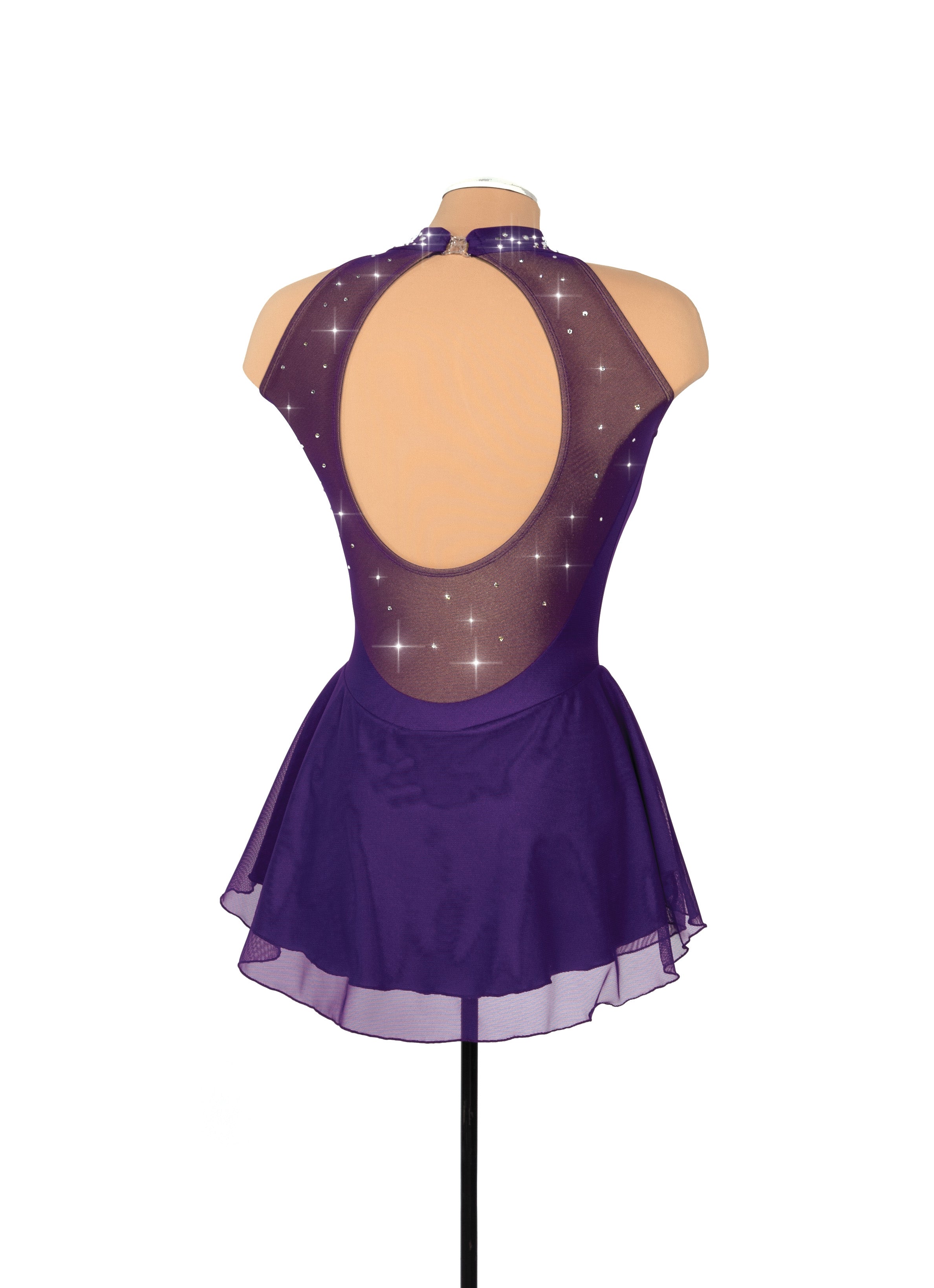 JRF22008-P Robe de patinage artistique en maille solitaire avec trou de serrure Violet