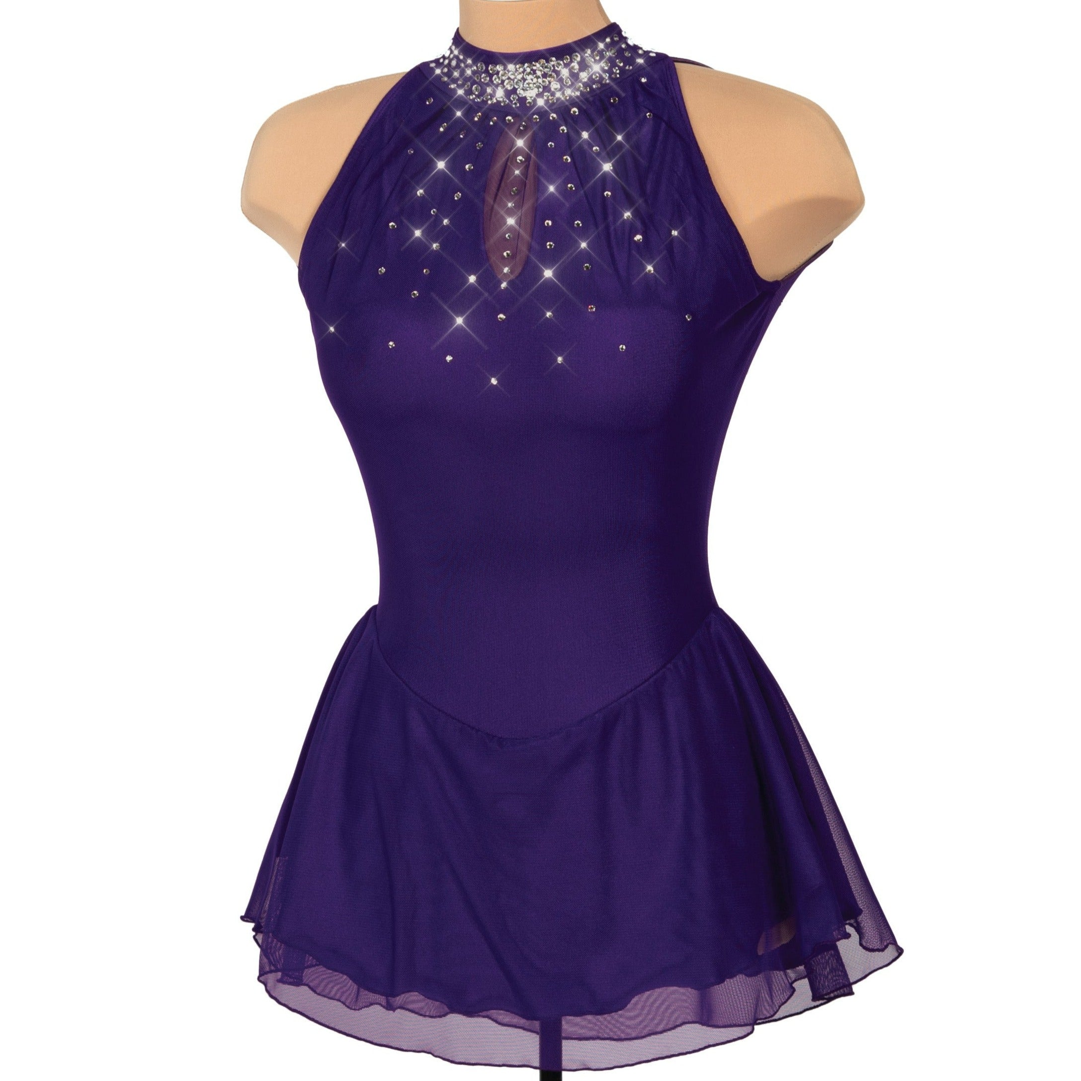 JRF22008-P Robe de patinage artistique en maille solitaire avec trou de serrure Violet