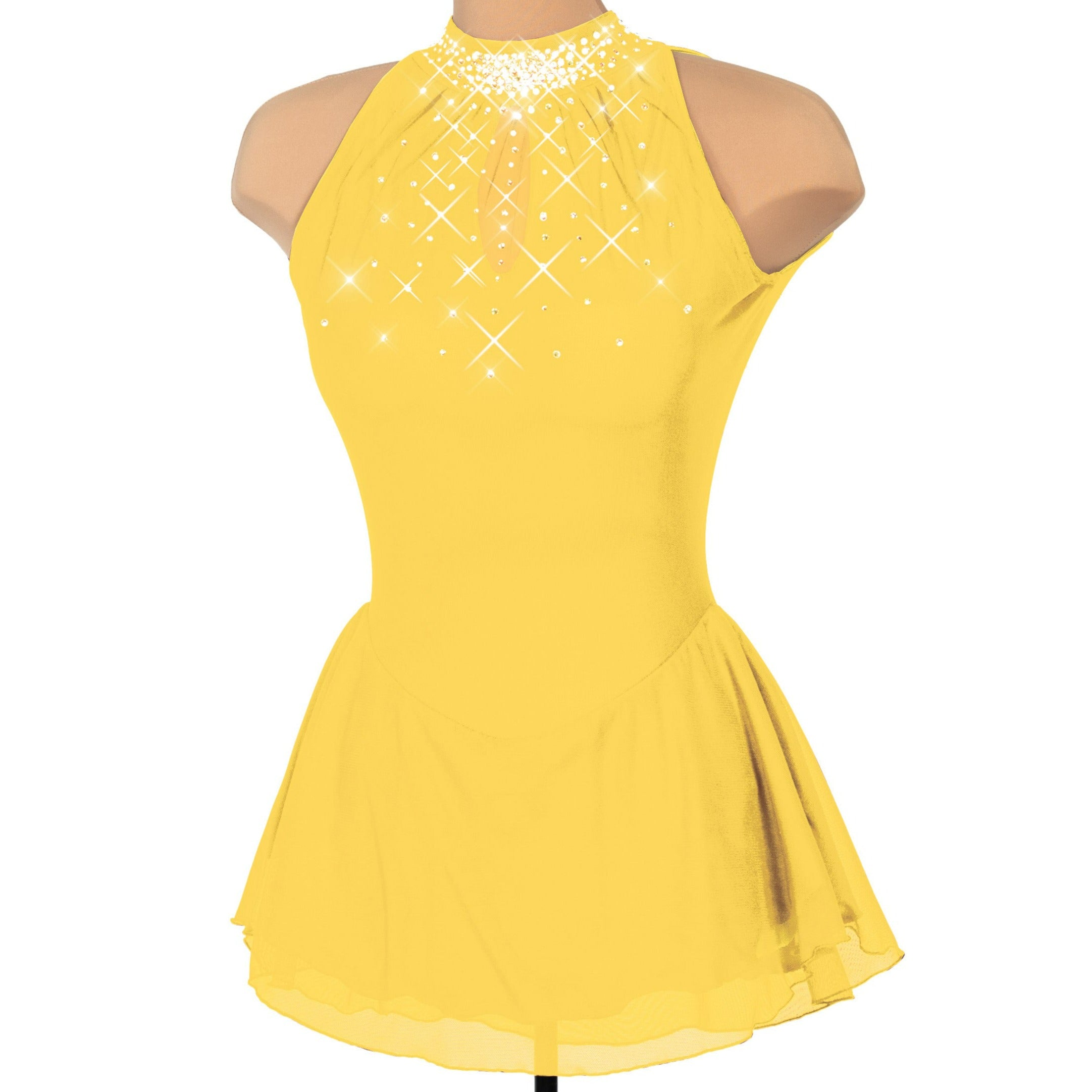 JRF22008-Y Robe de patinage artistique en maille solitaire avec trou de serrure jaune