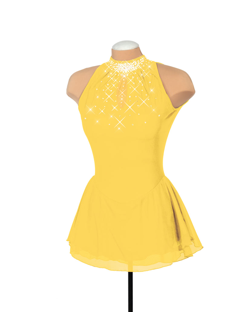JRF22008-Y Solitaire Mesh Keyhole Figure Skate Dress Yellow