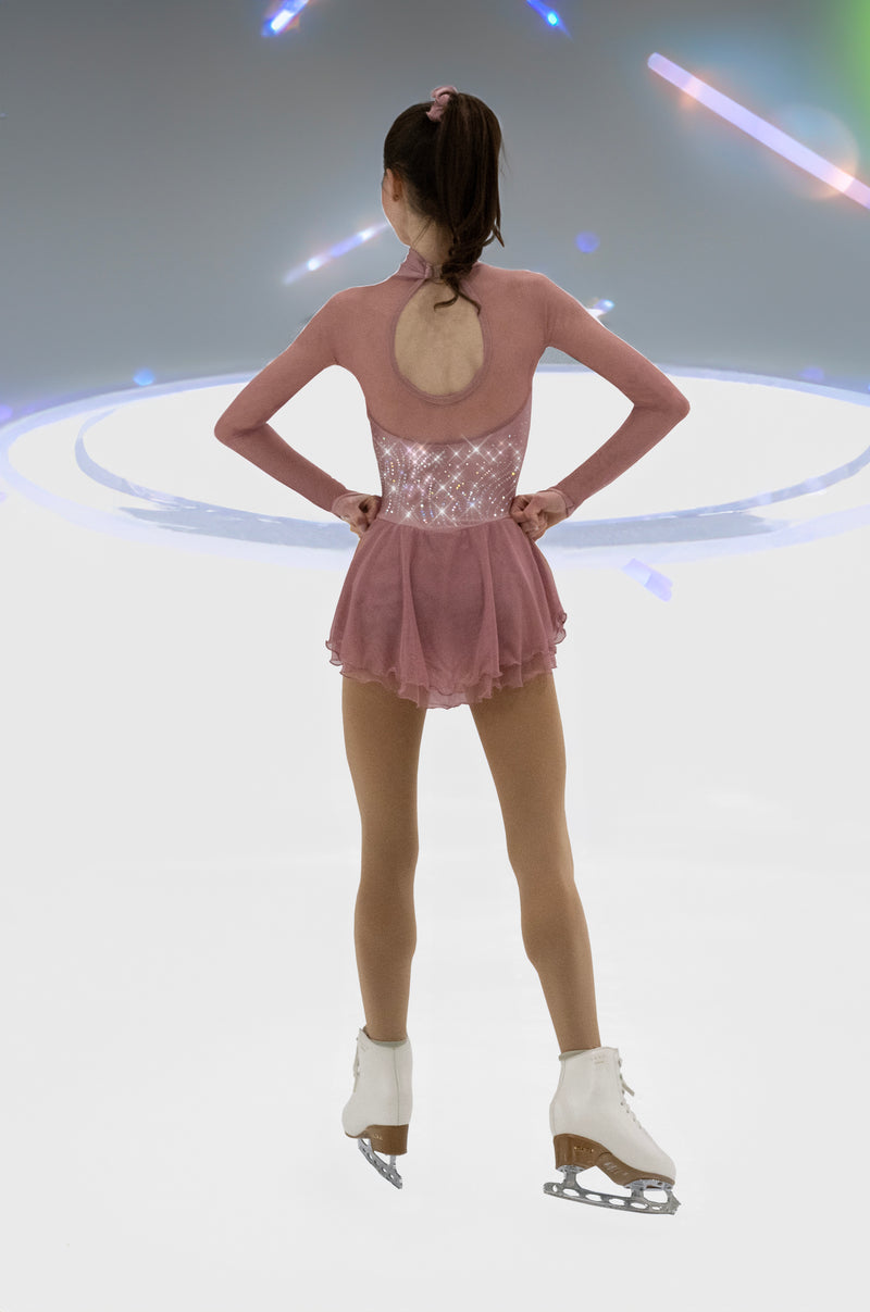 JRF22009-TR Robe de patinage artistique classique à col montant Solitaire Rose thé