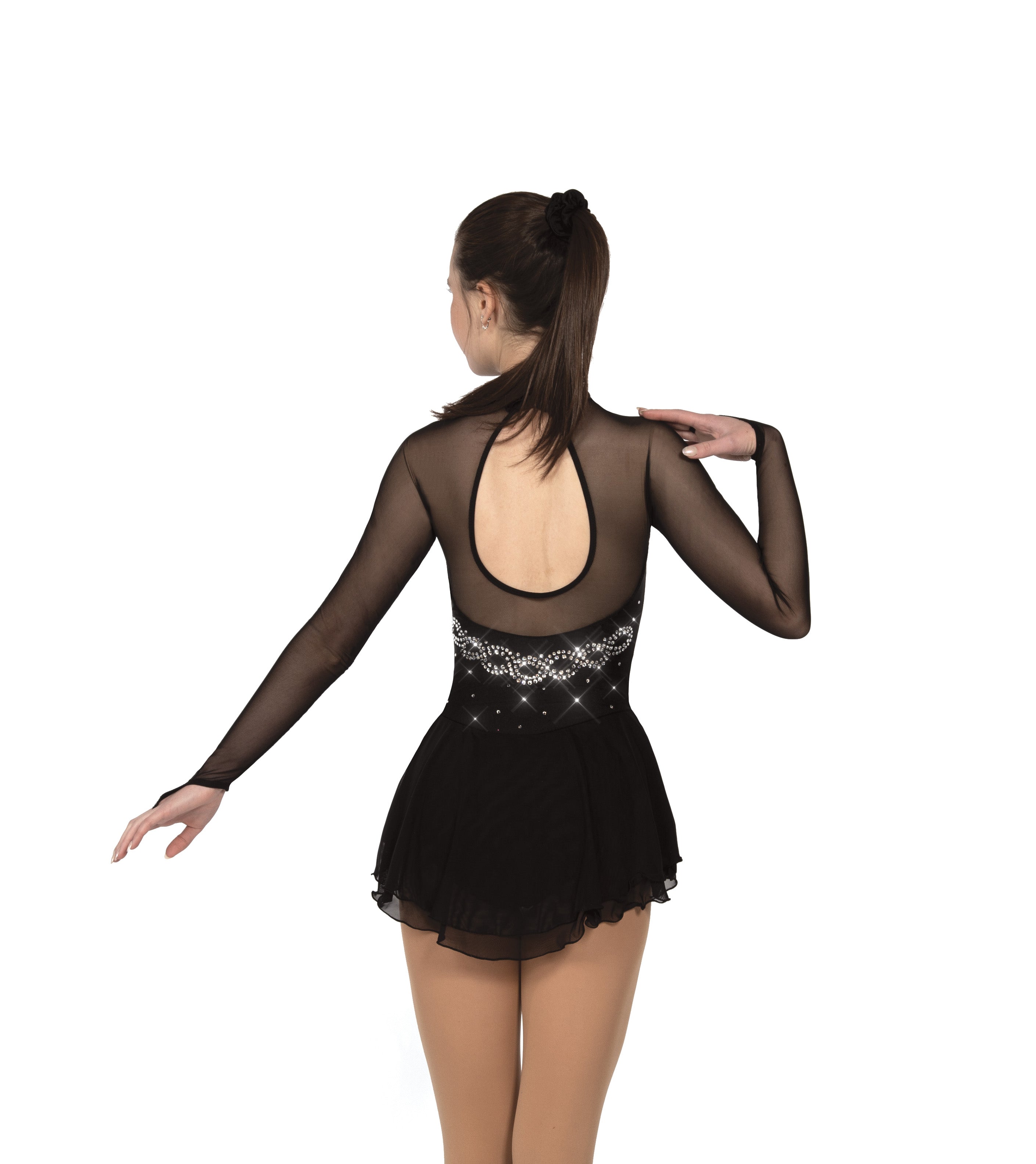 Back view of black highneck figure skate dress