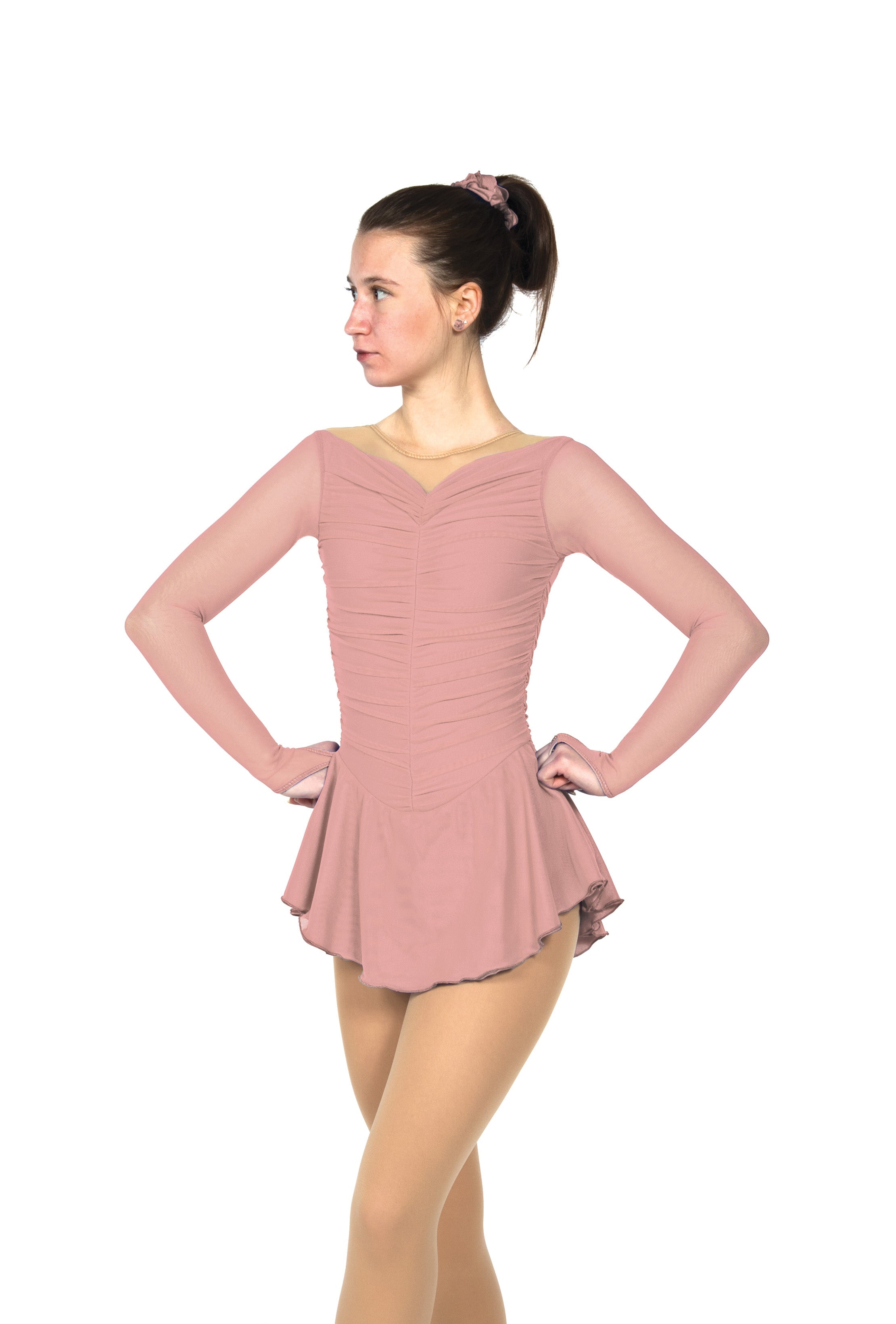 JRF22011-RW Solitaire Robe de patinage artistique froncée douce Palissandre