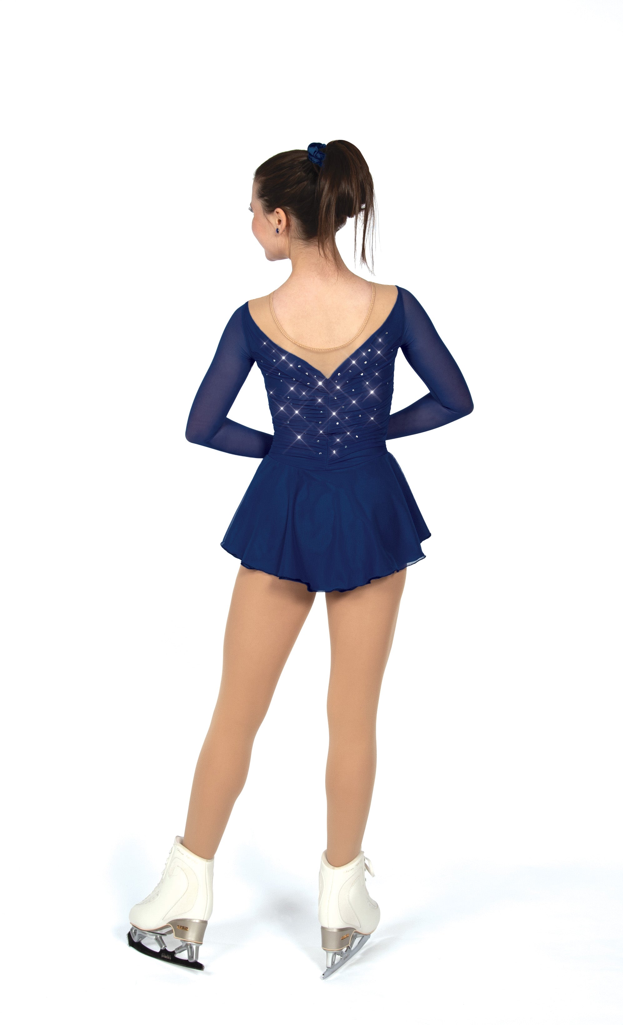 JRF22011-N Solitaire - Robe de patinage artistique froncée douce - Bleu marine