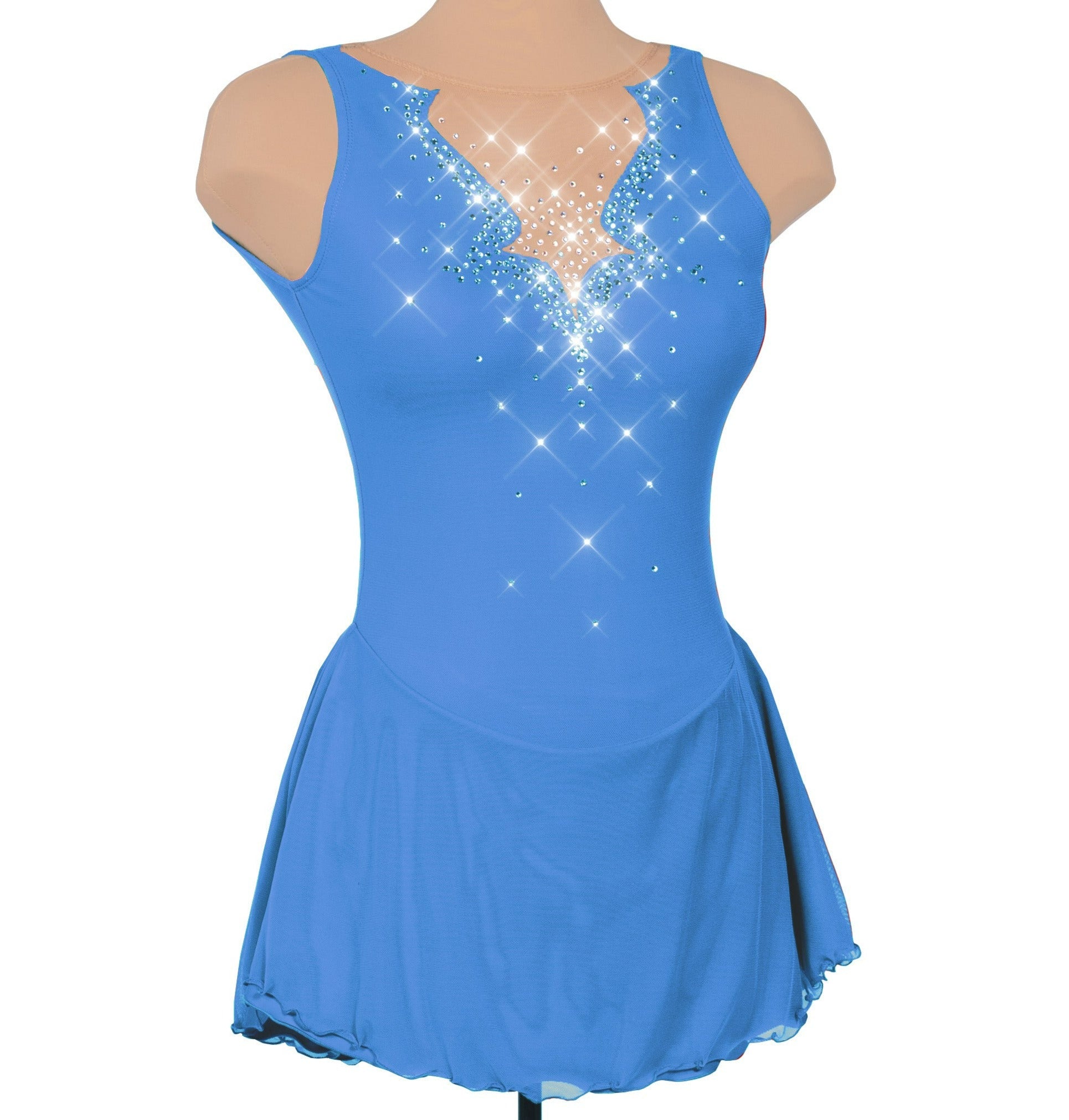 JRF22012-LB Solitaire Fancy Cutwork Robe de patinage artistique Bleu lac