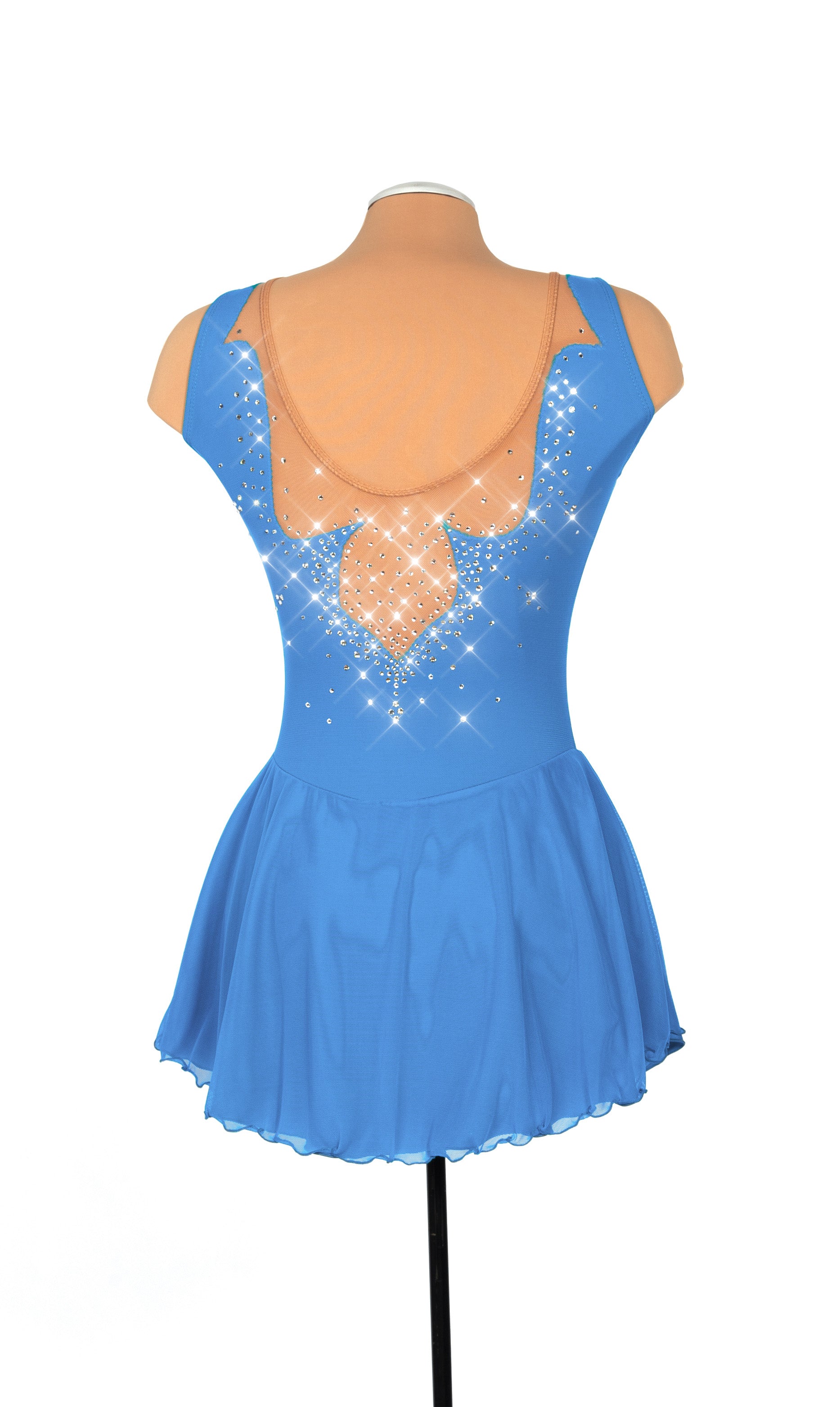 JRF22012-LB Solitaire Fancy Cutwork Robe de patinage artistique Bleu lac